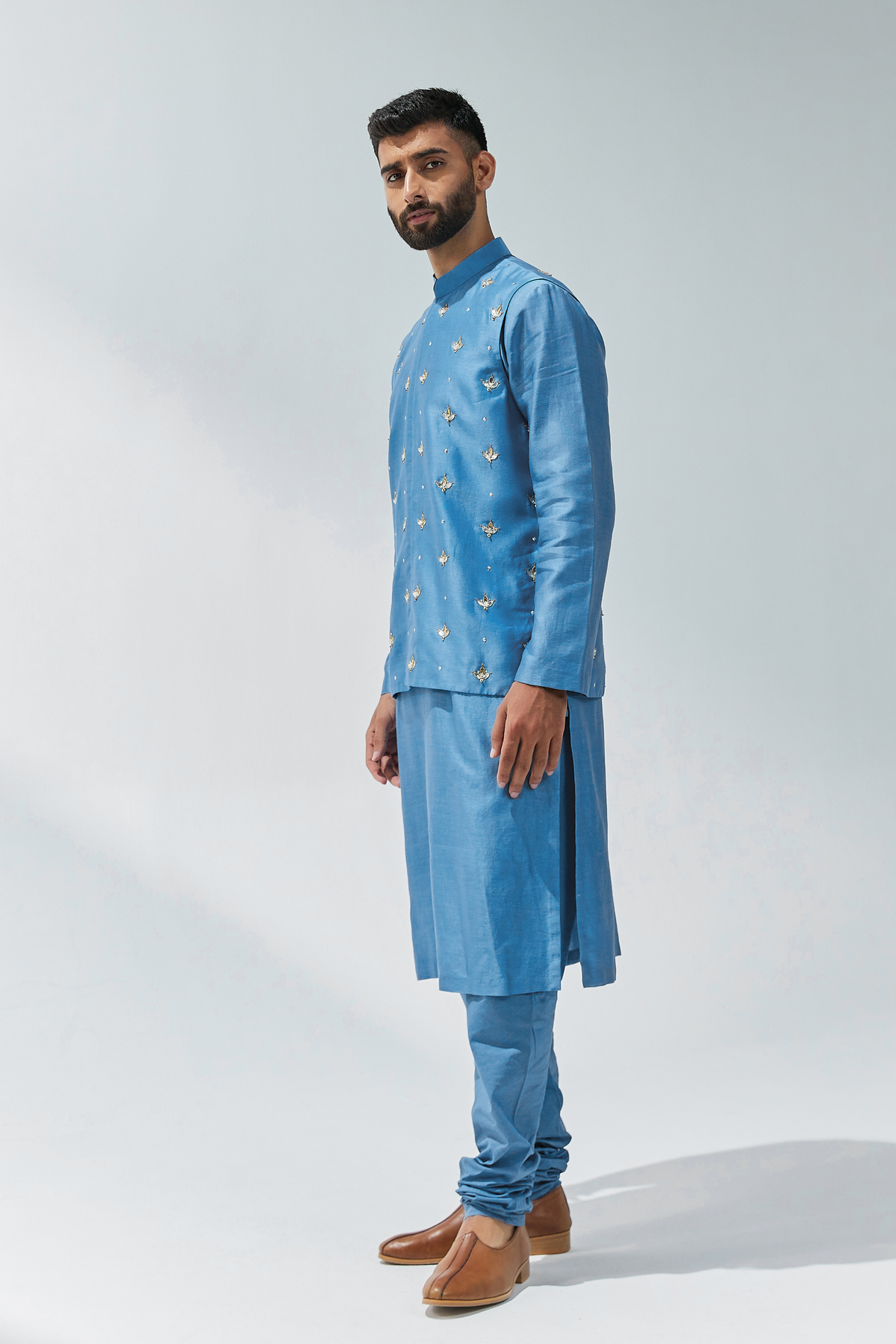 Cerulean Blue Nehru Jacket Set