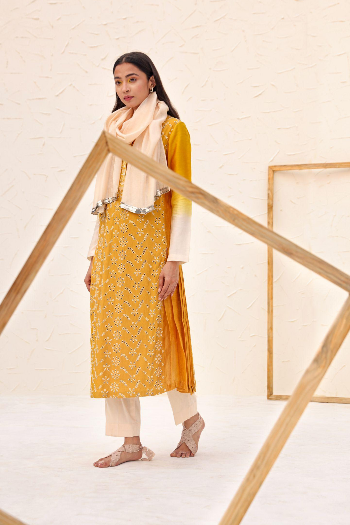 Yellow Grace Schiffli Kurta Set