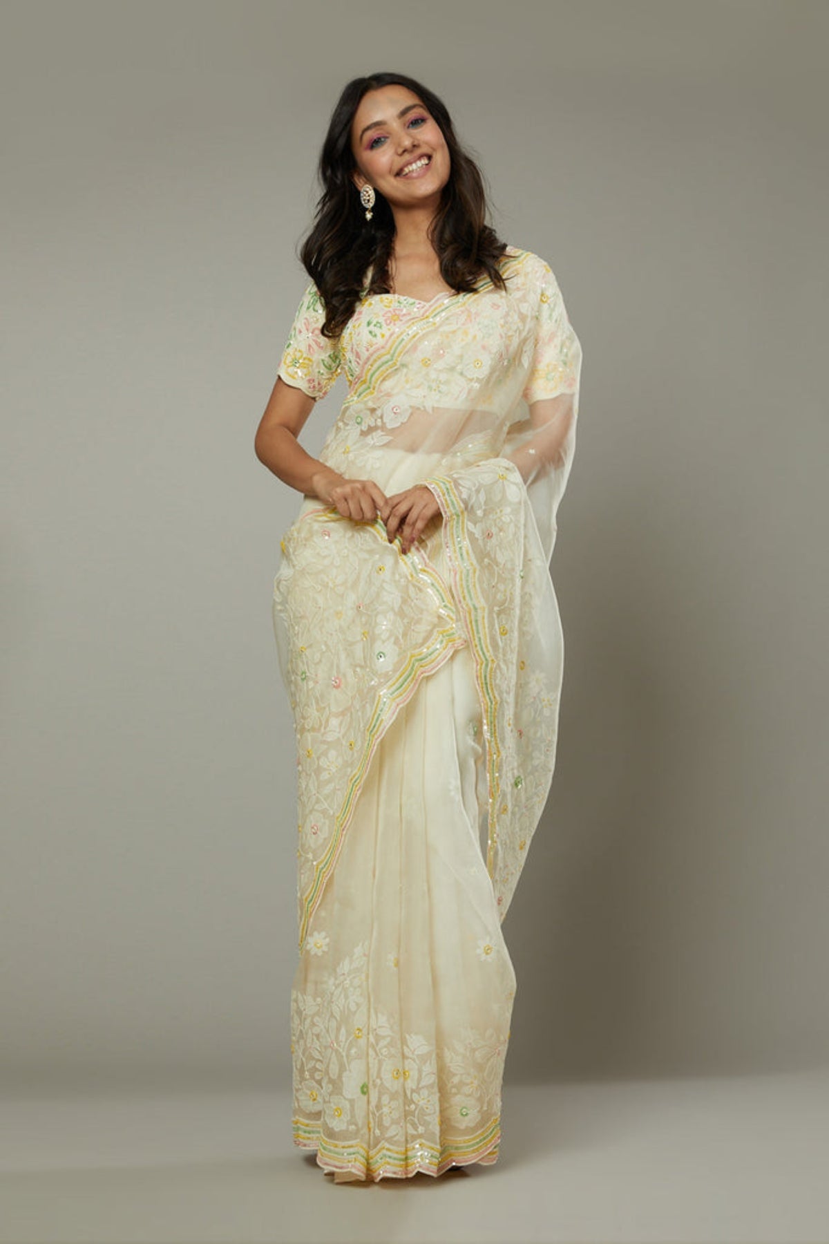 French Vanilla Saree Set