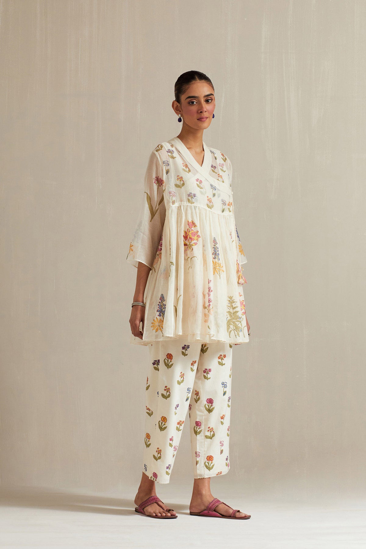 Off white short angrakha kurta set