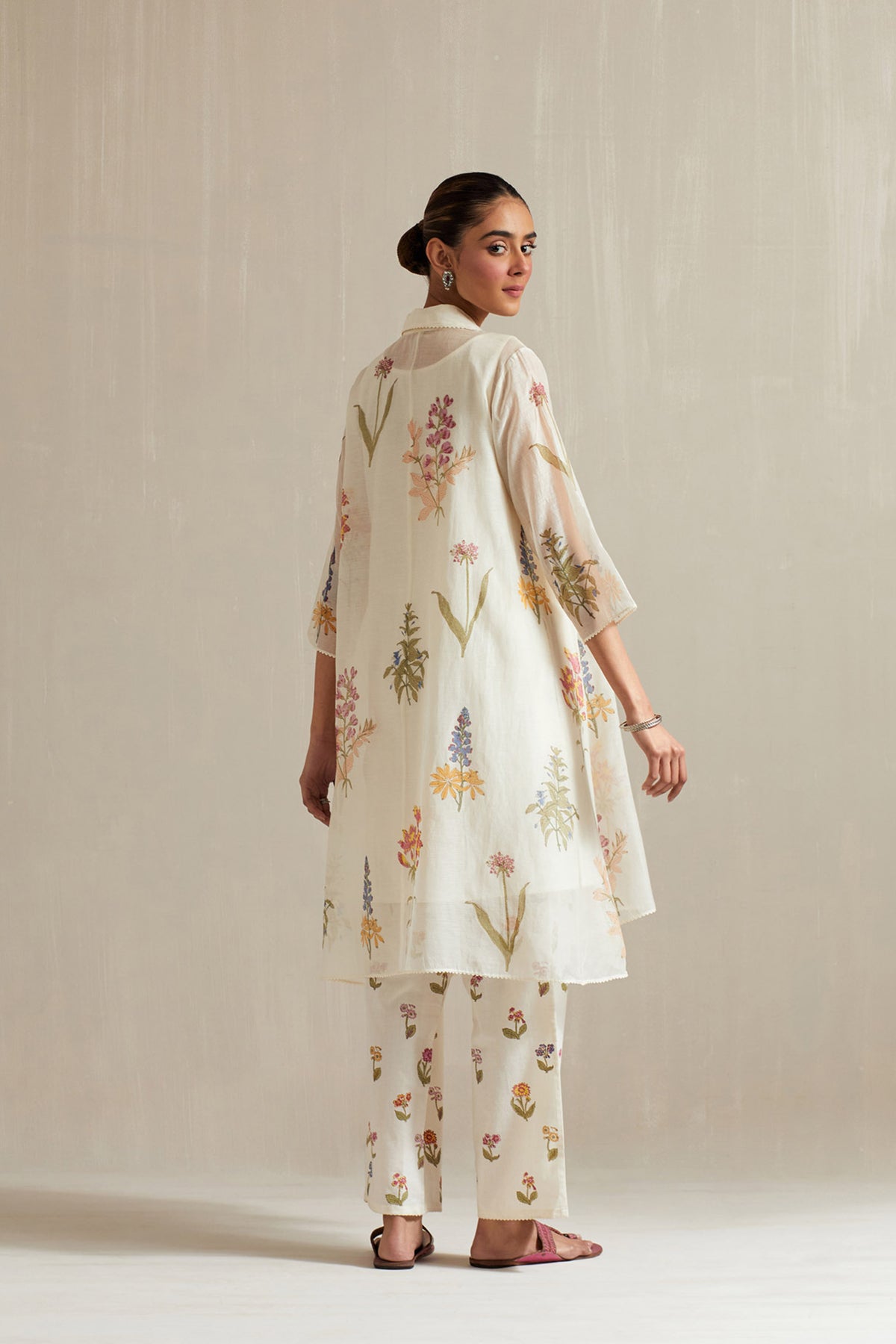 Off white hand block printed short kurta set