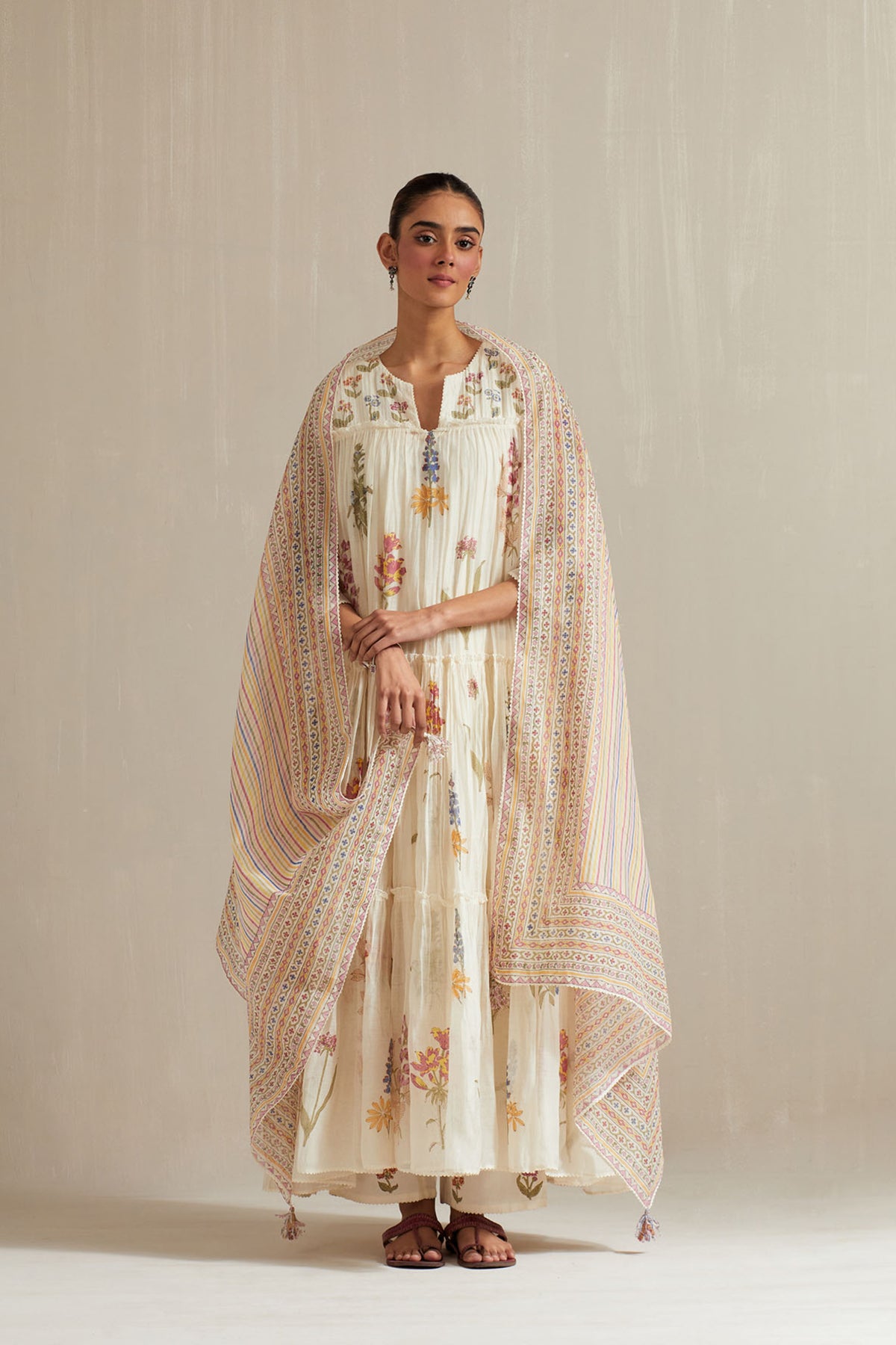 Off white hand block printed kurta set