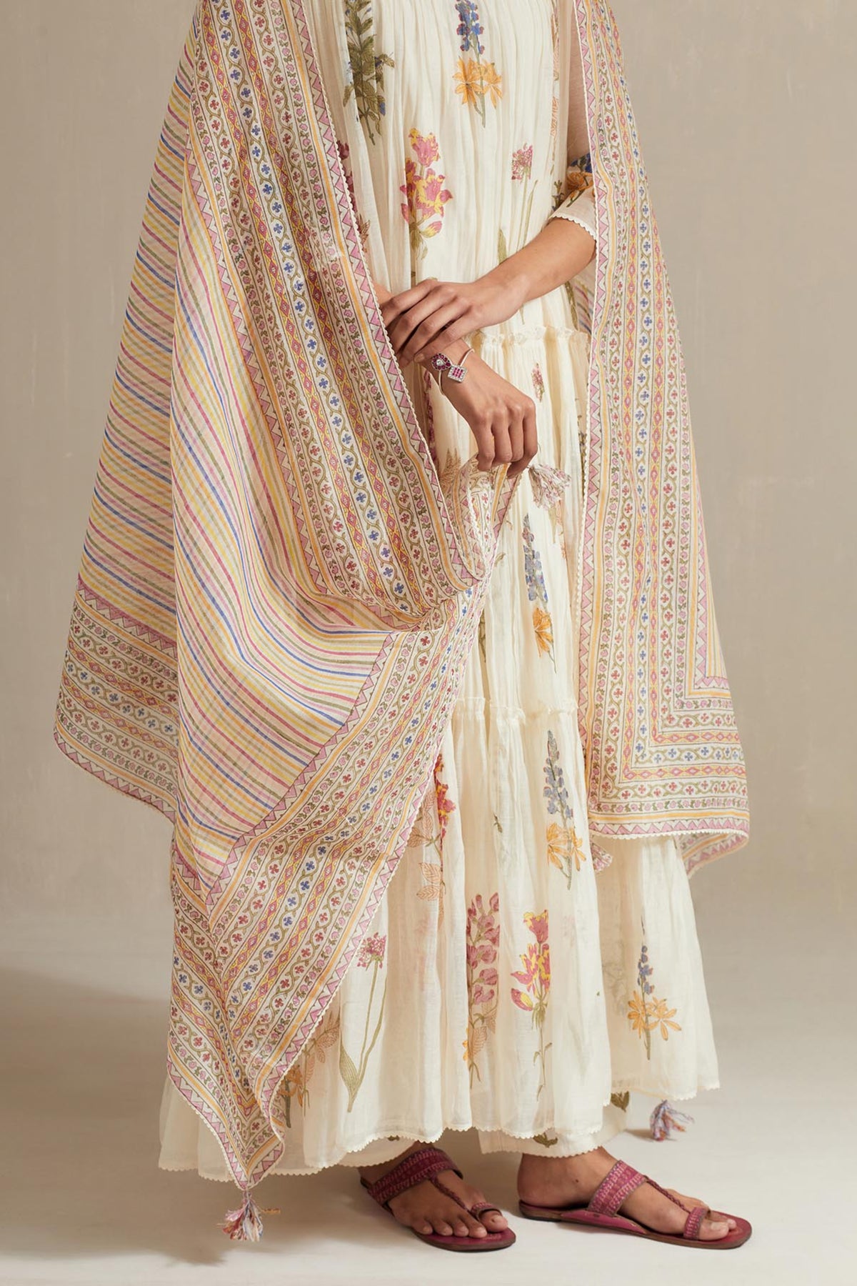 Off white hand block printed kurta set