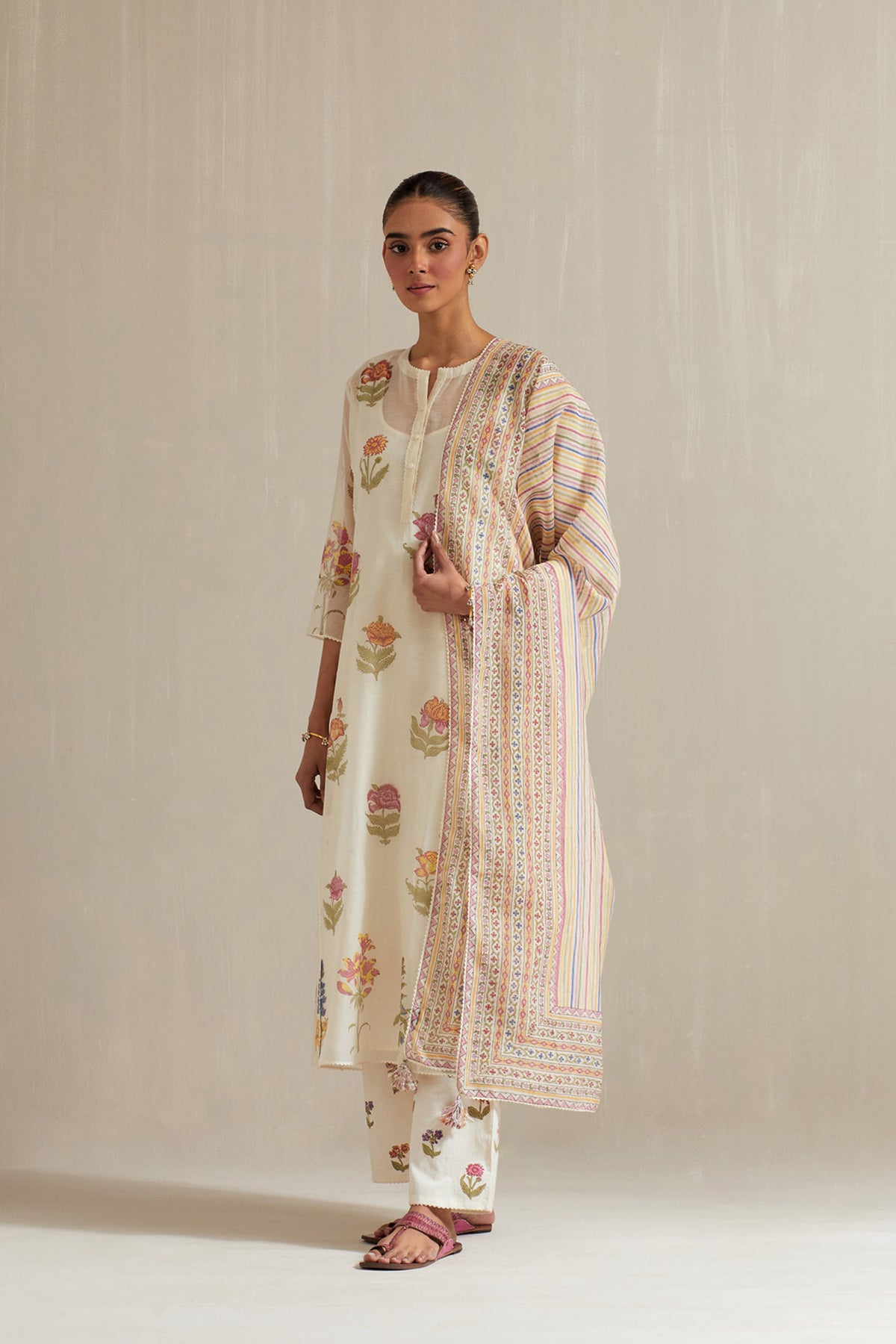 Off white cotton straight kurta set