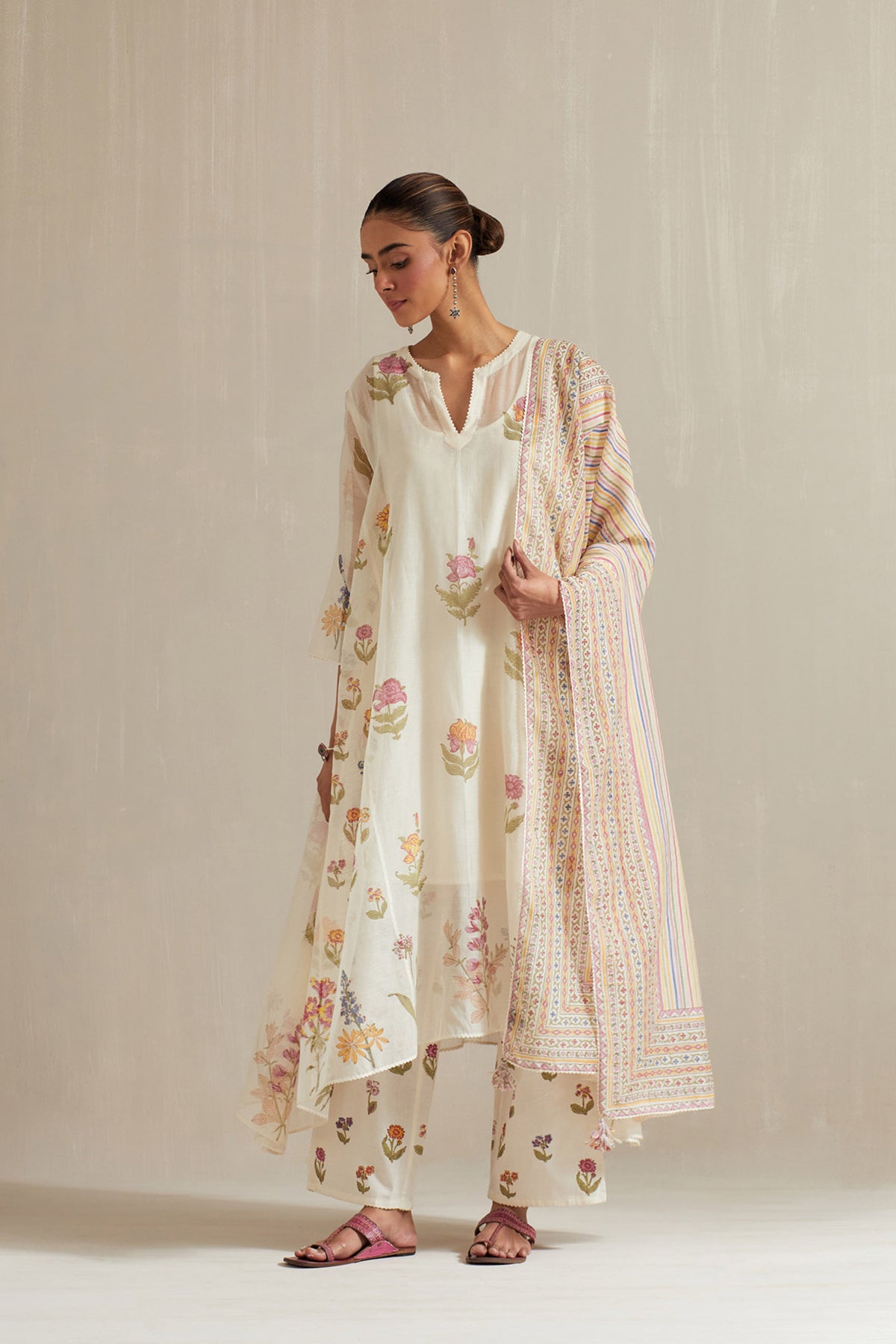 Off white block printed kurta set