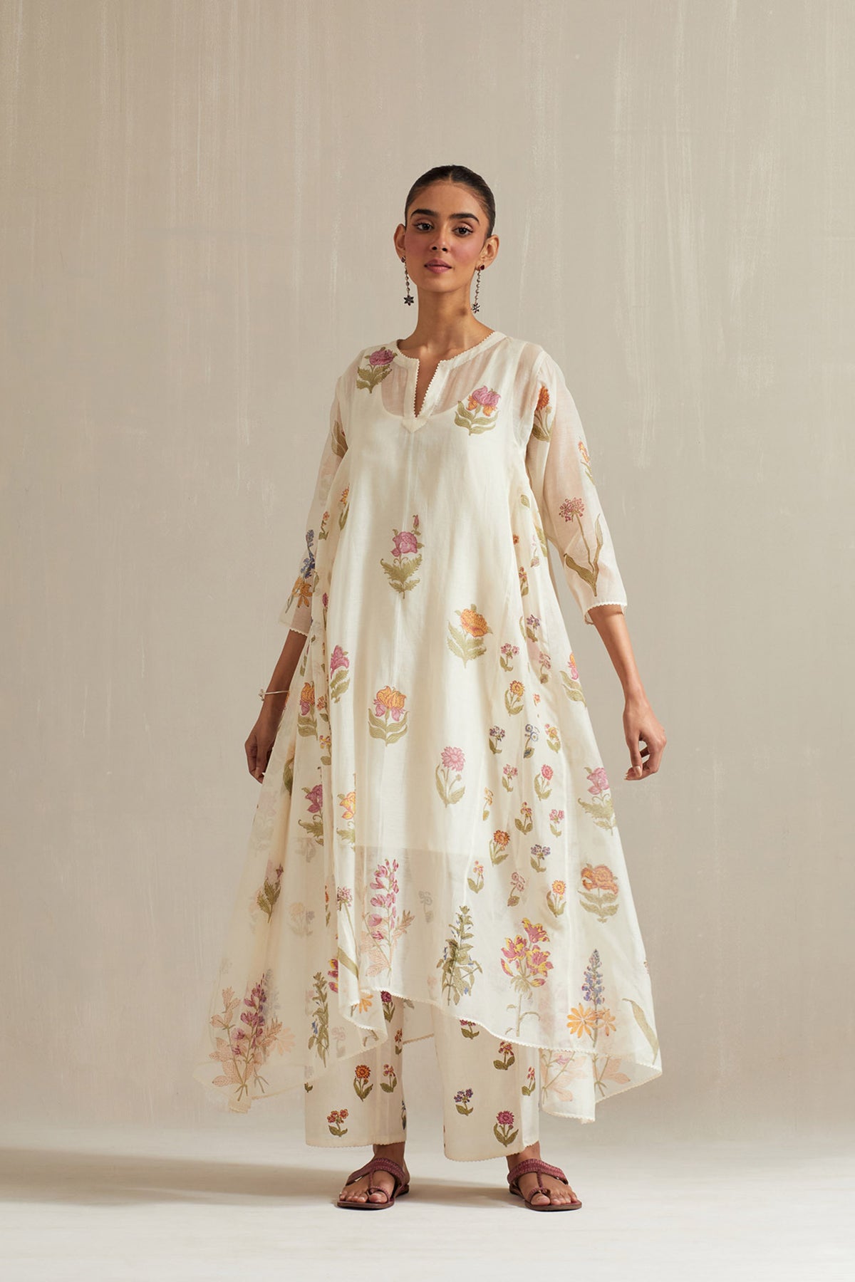 Off white block printed kurta set