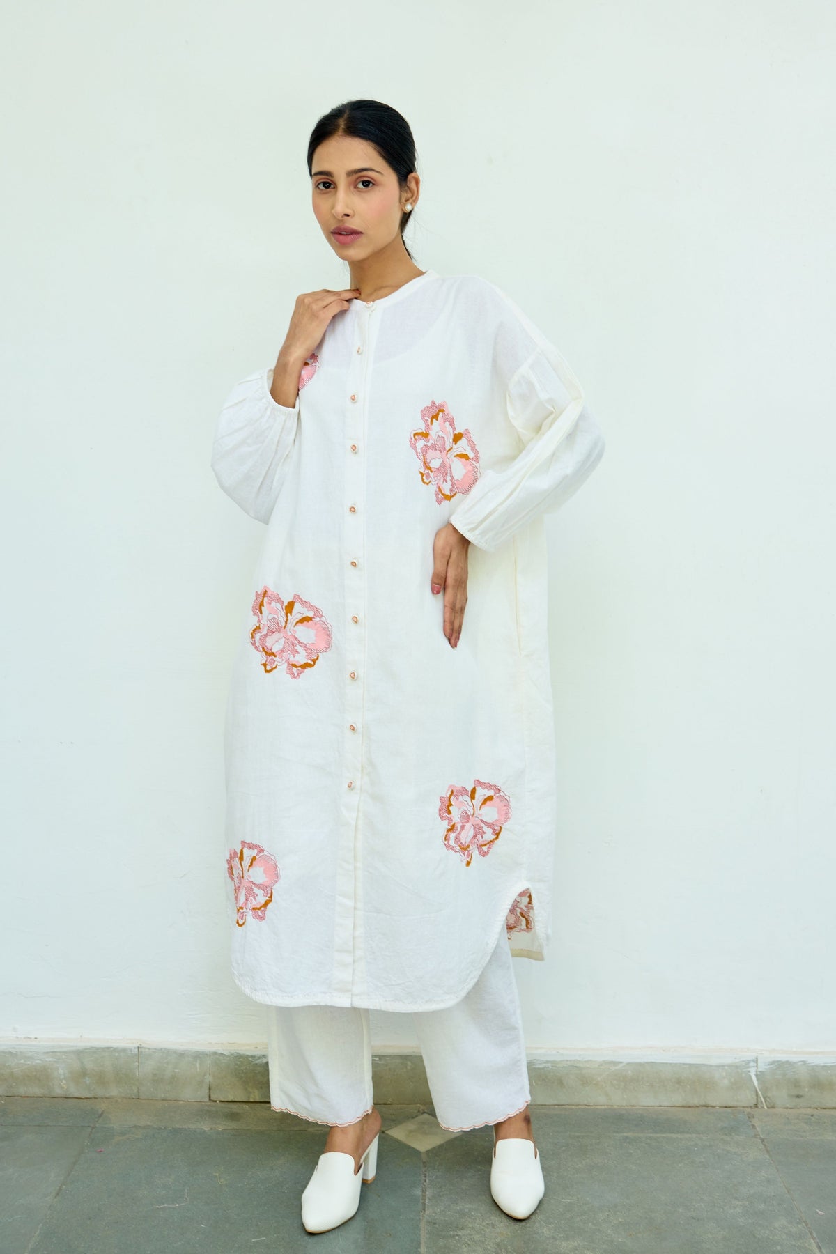 Embroidered White Cotton Tunic