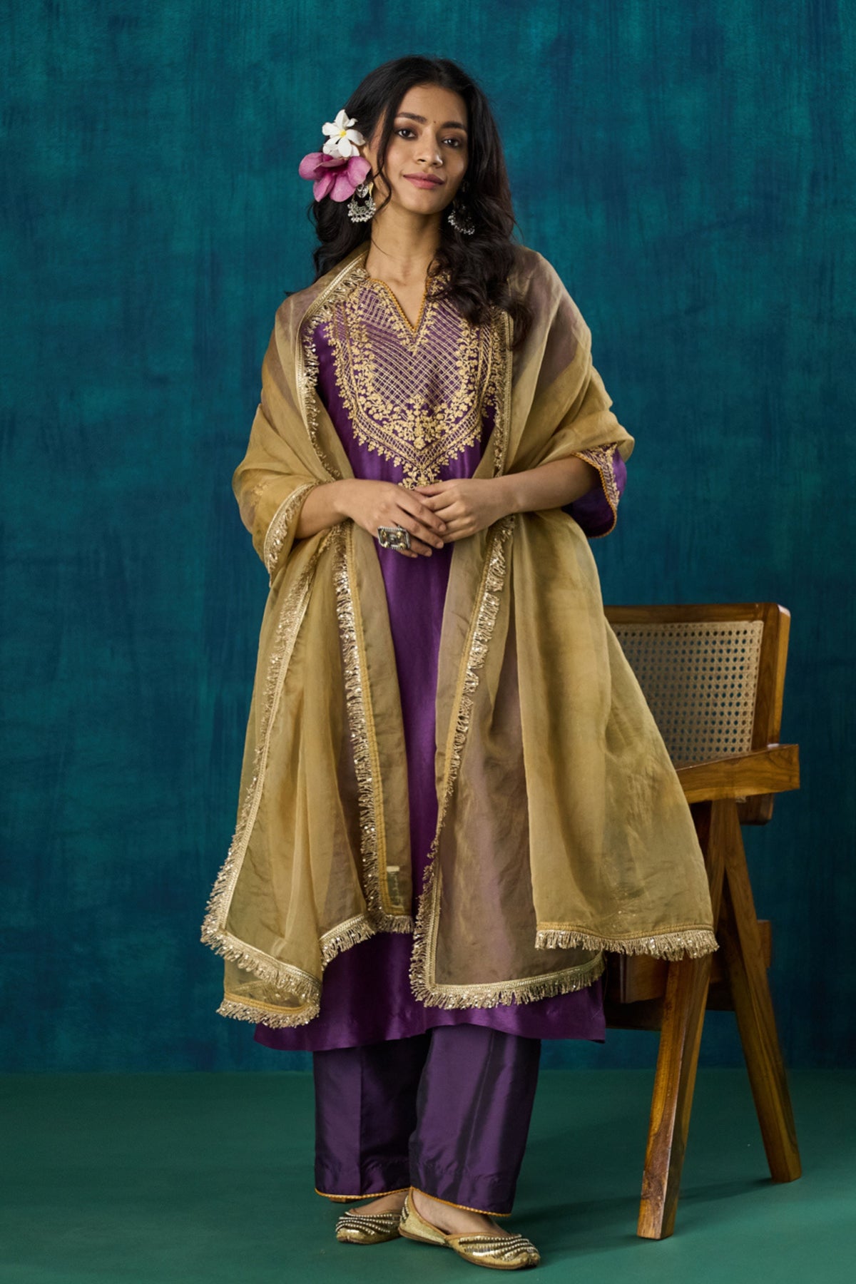 Purple Embroidered Kurta Sets