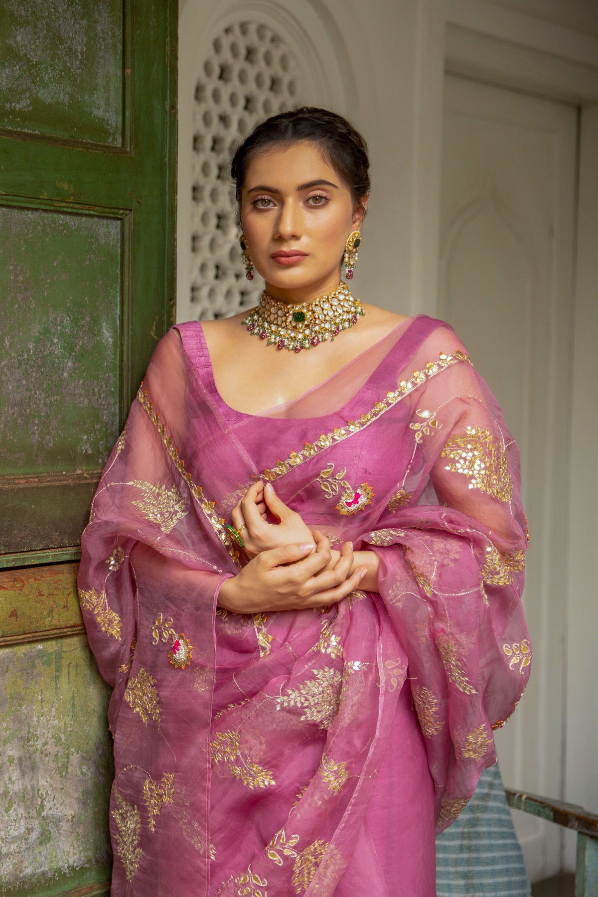 Lilac Jaal Saree Set