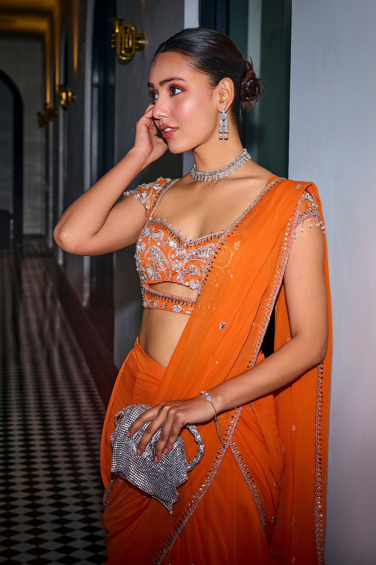 Orange Pre Draped Saree