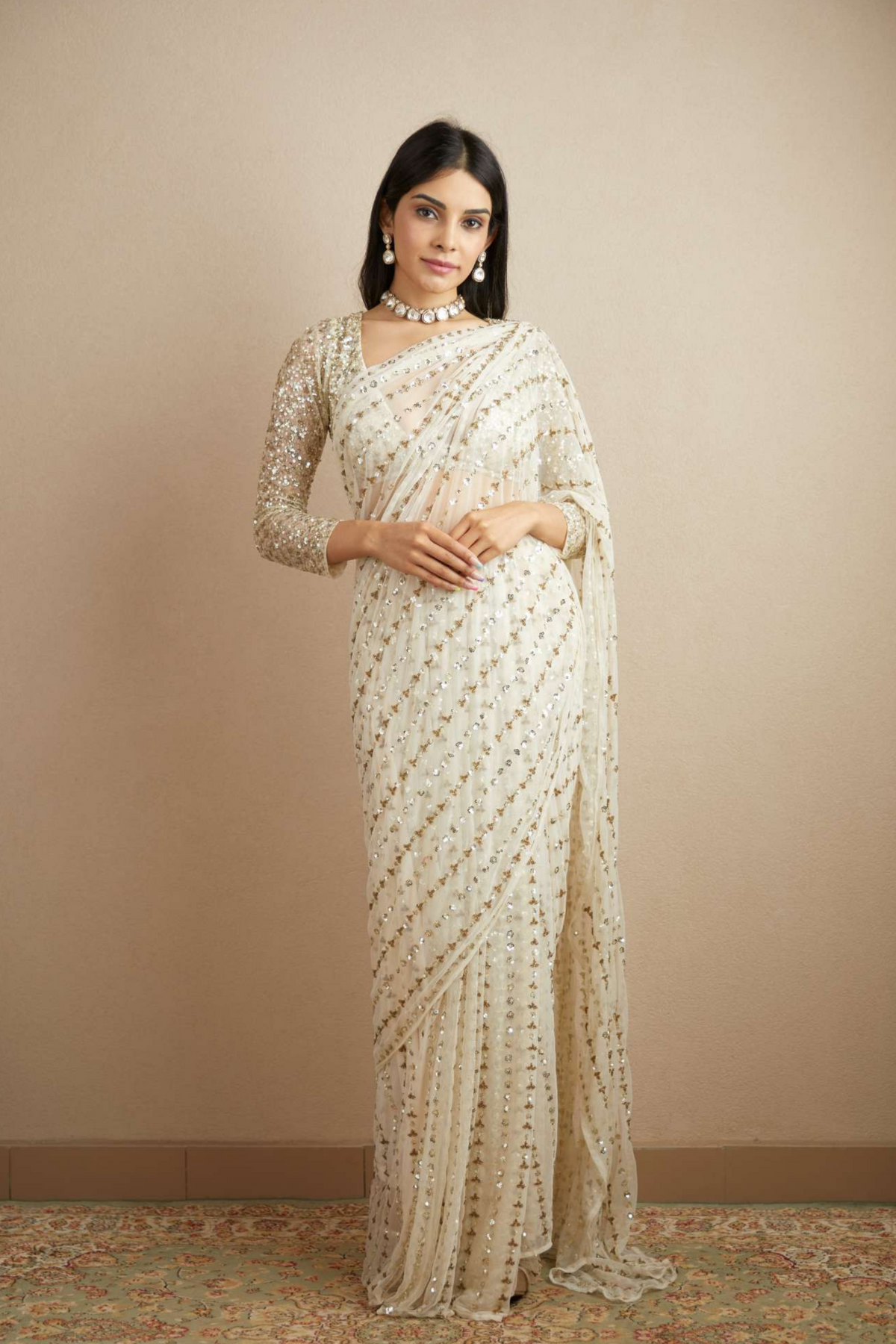 Off White Sequence and Beads Saree