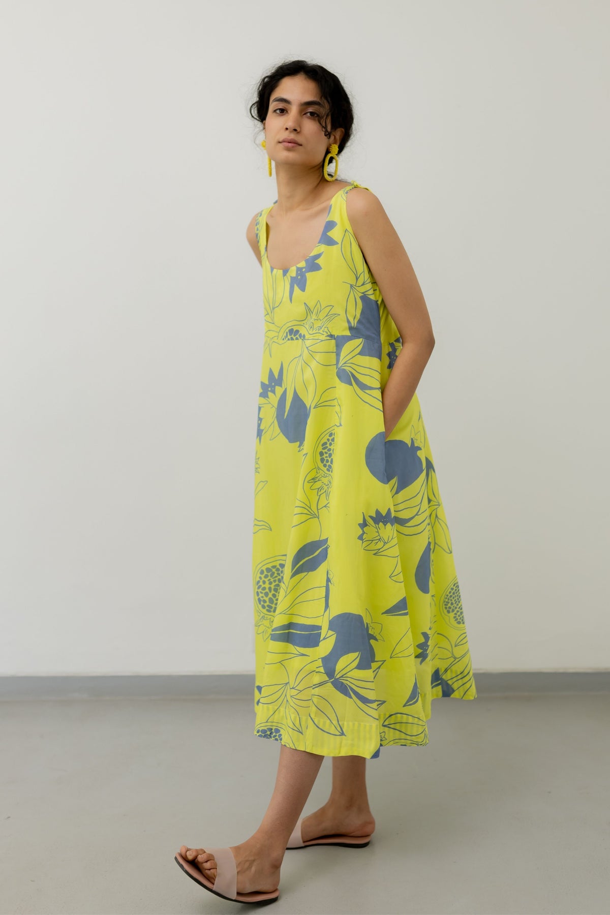 Yellow Grey Pomegranate Print Dress