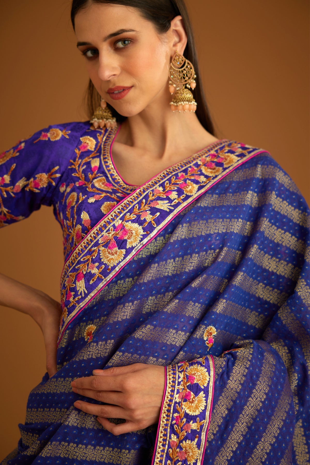 Blue violet Saree set