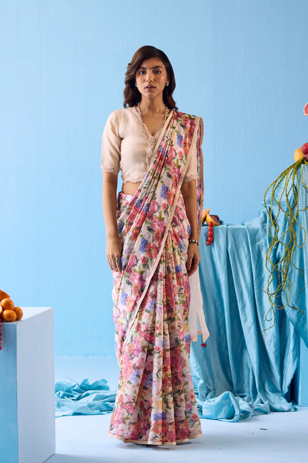 Whimsical Garden Beige Saree