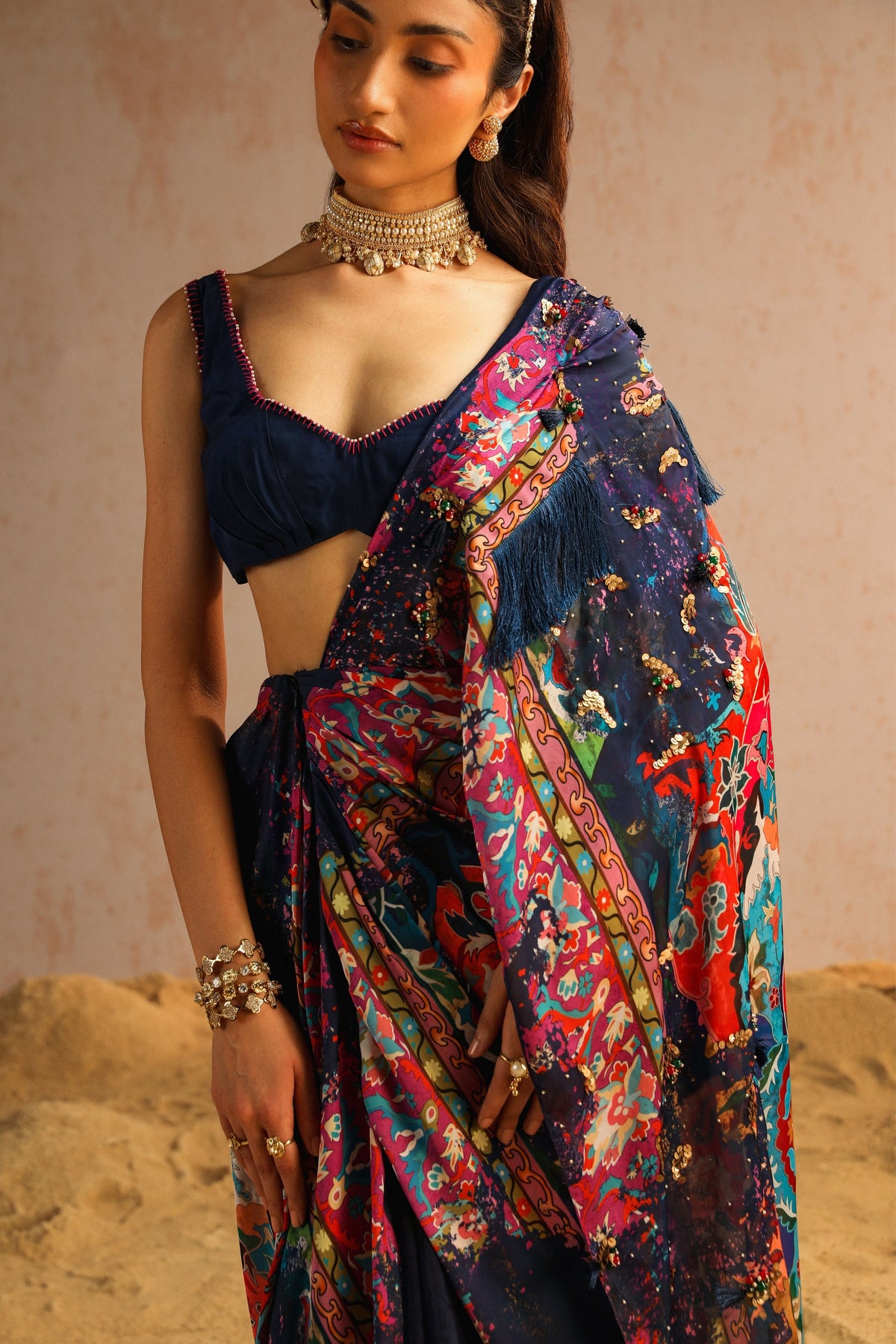 Blue Draped Saree