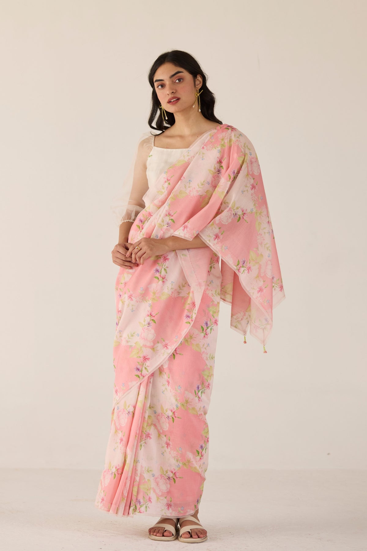 Pink Rose Garden Silk and Cotton Chanderi Sari