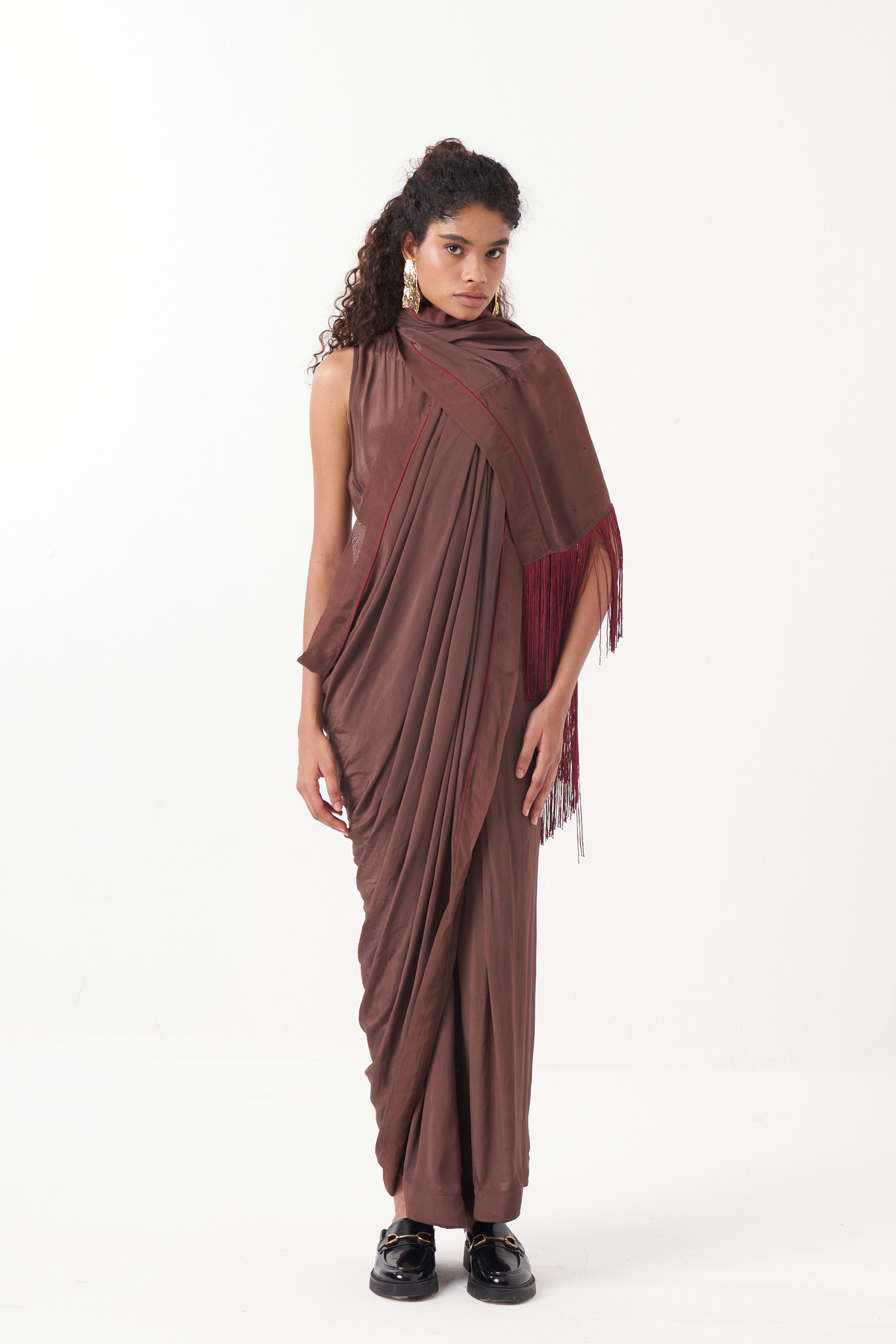 Rust Brown Drape Saree