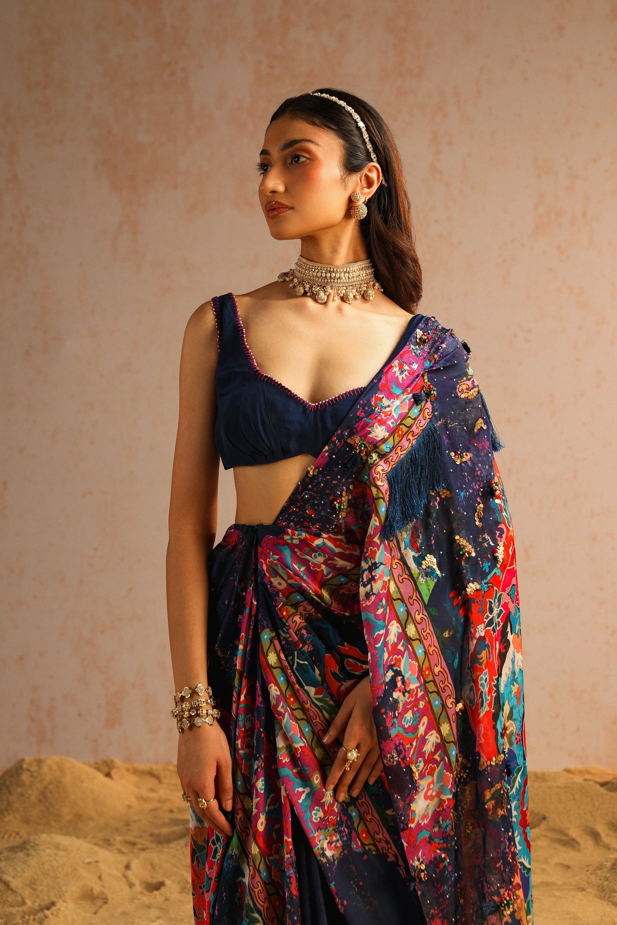 Blue Draped Saree