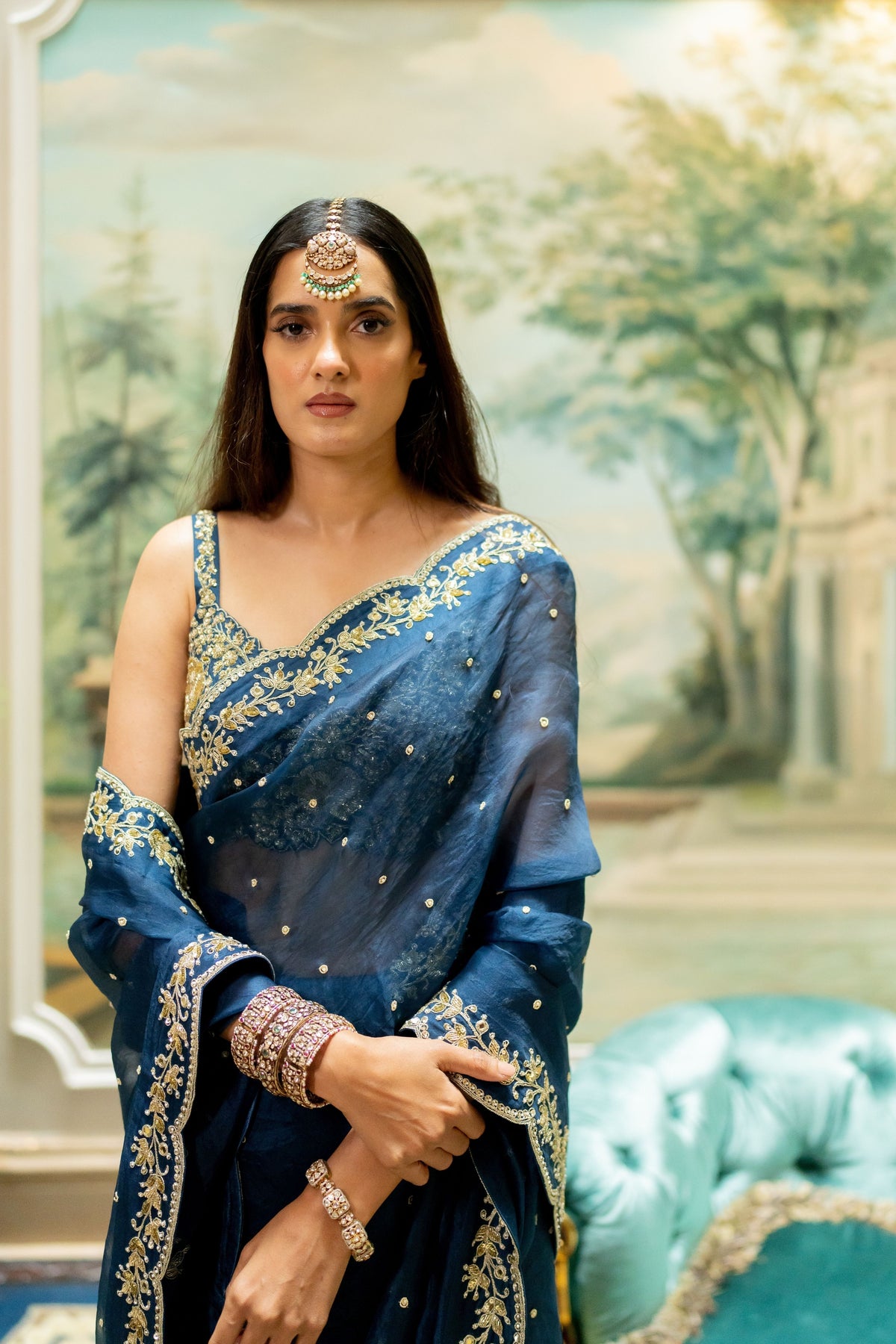 Deep Blue Embroidered Saree