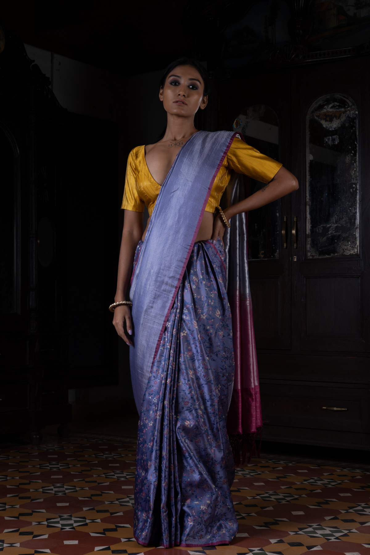 Pushp Rekha Blue Tanchoi Benarasi Handloom Sari