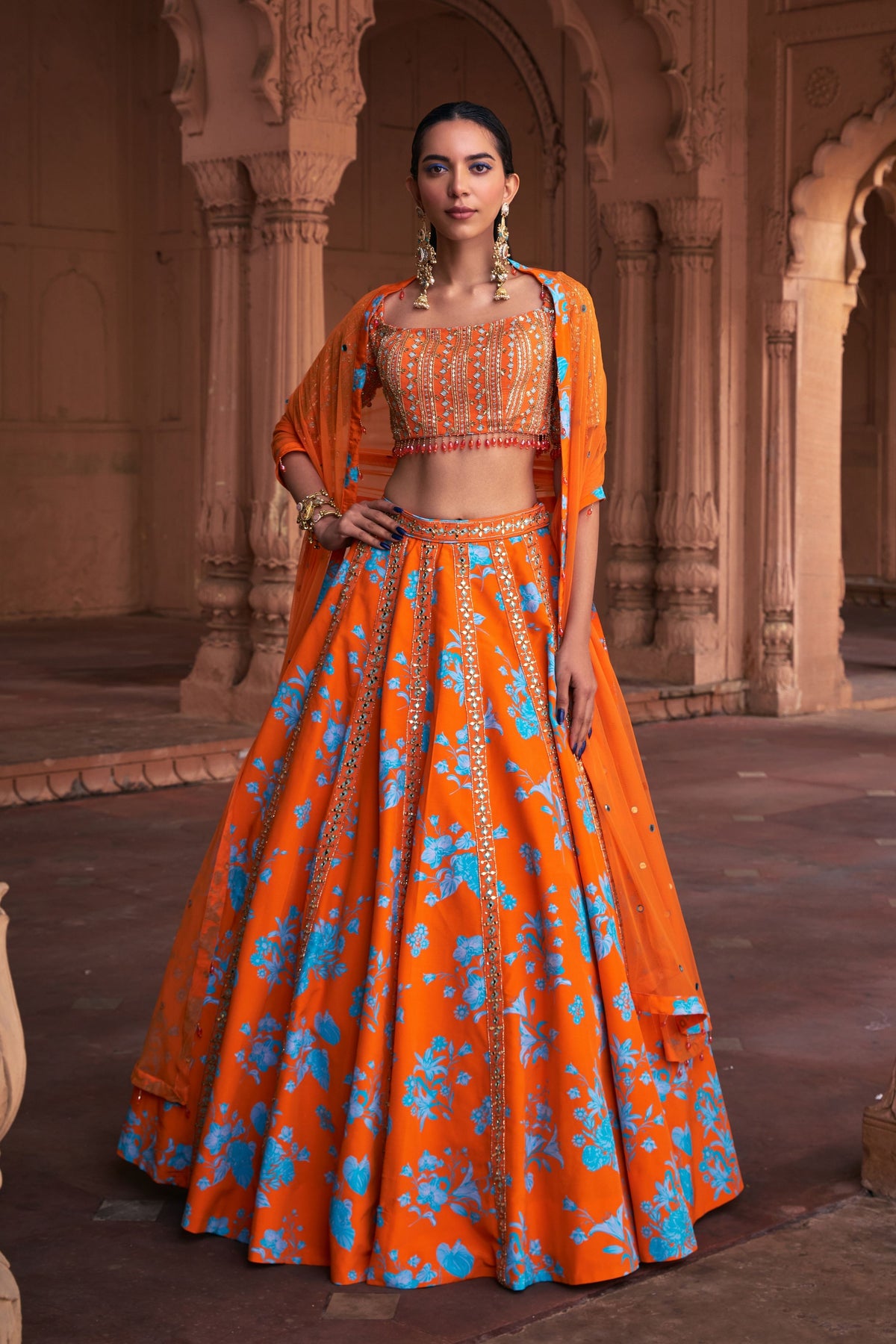 Tangerine Stripe Lehenga Set