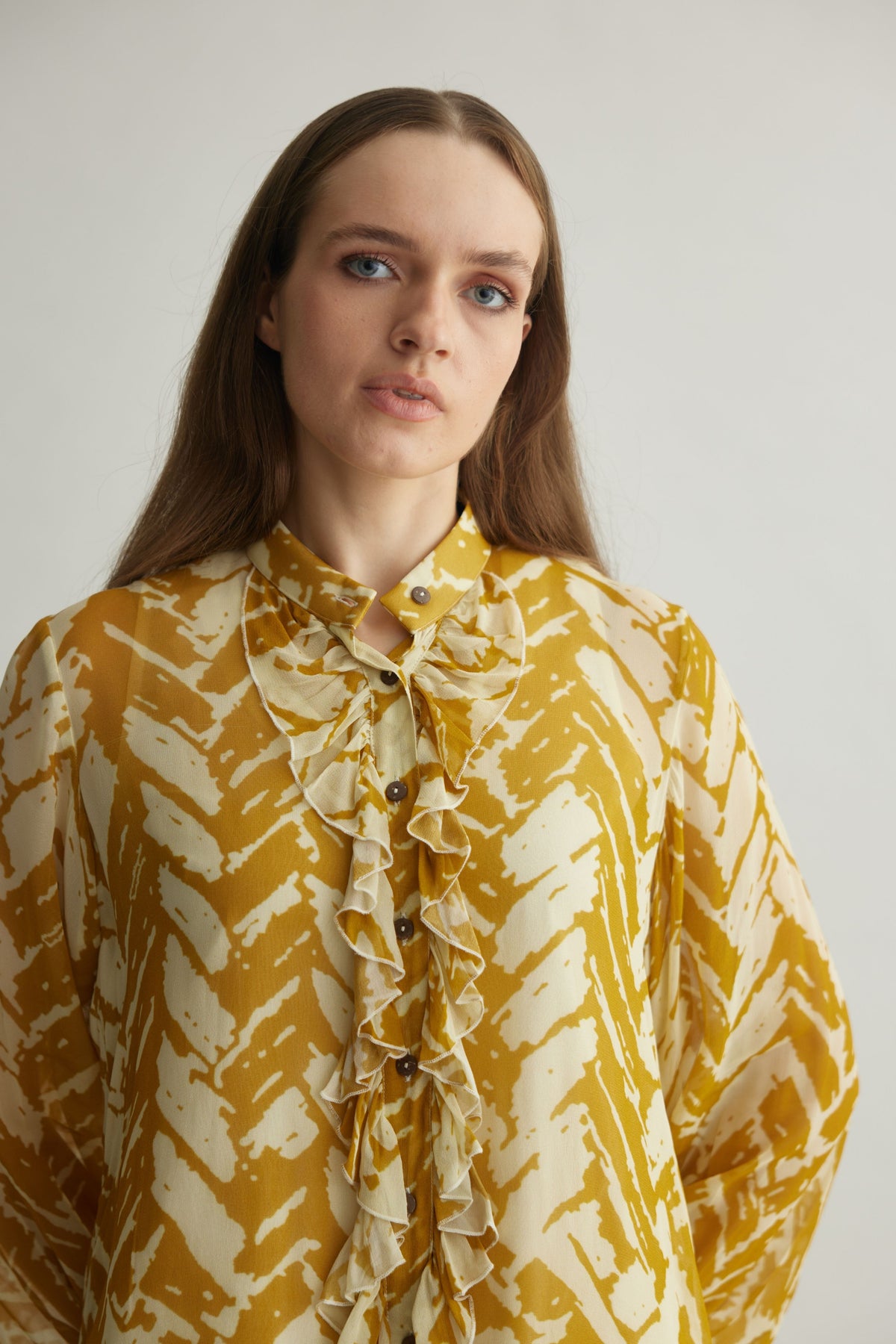 Mustard Chevron Frill Shirt