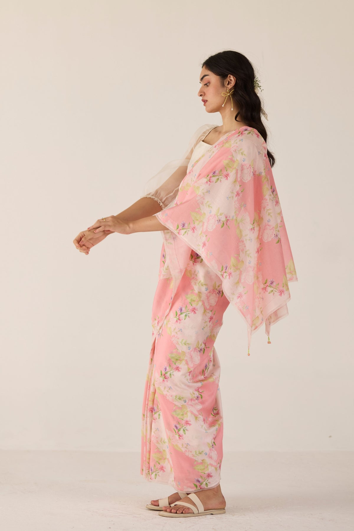 Pink Rose Garden Silk and Cotton Chanderi Sari