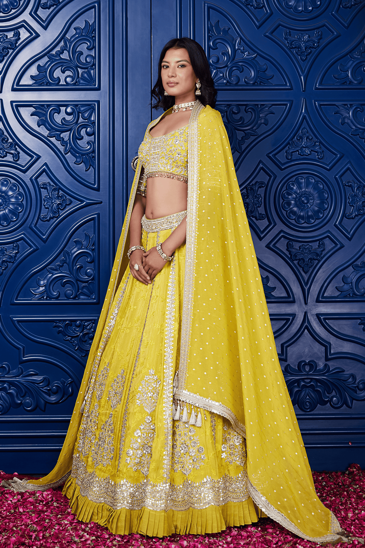 Yellow Silk Embroidered Lehenga Set