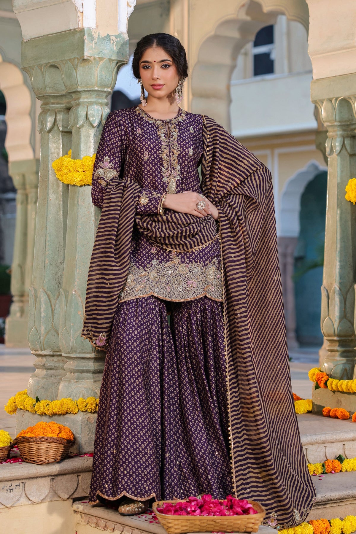 Riwayat Printed Purple Sharara Set