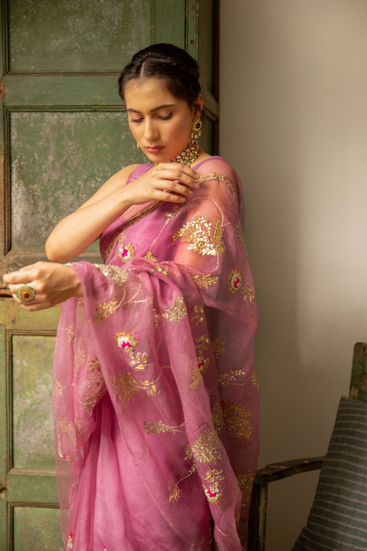 Lilac Jaal Saree Set