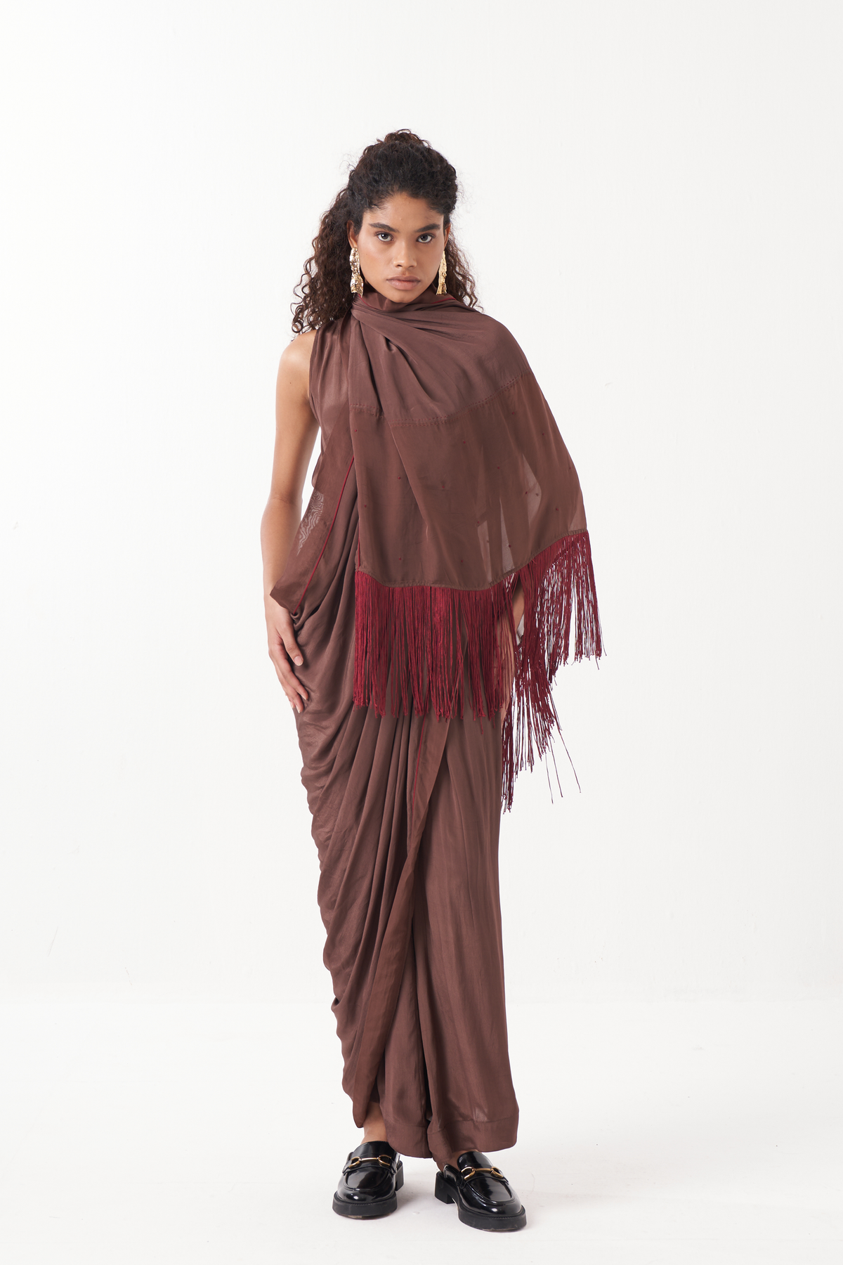 Rust Brown Drape Saree