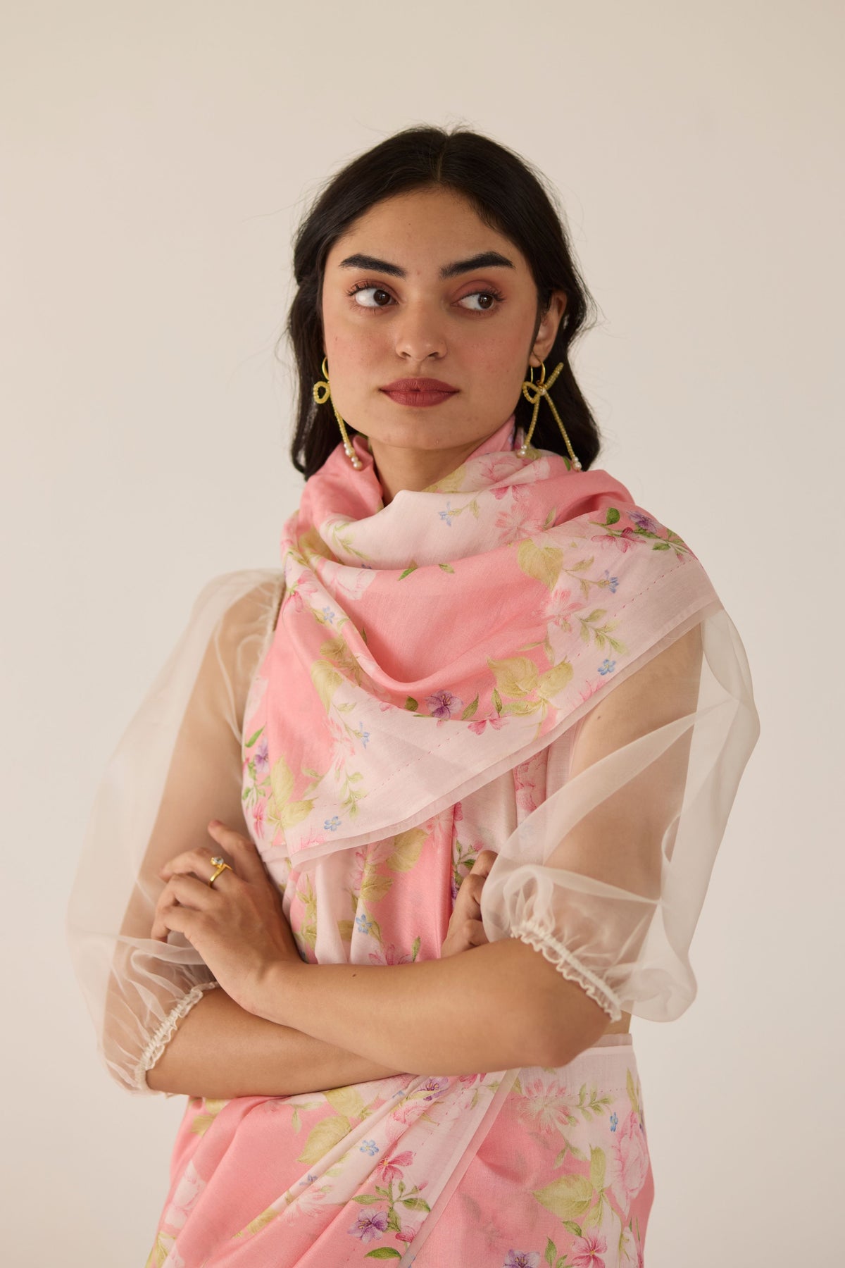 Pink Rose Garden Silk and Cotton Chanderi Sari