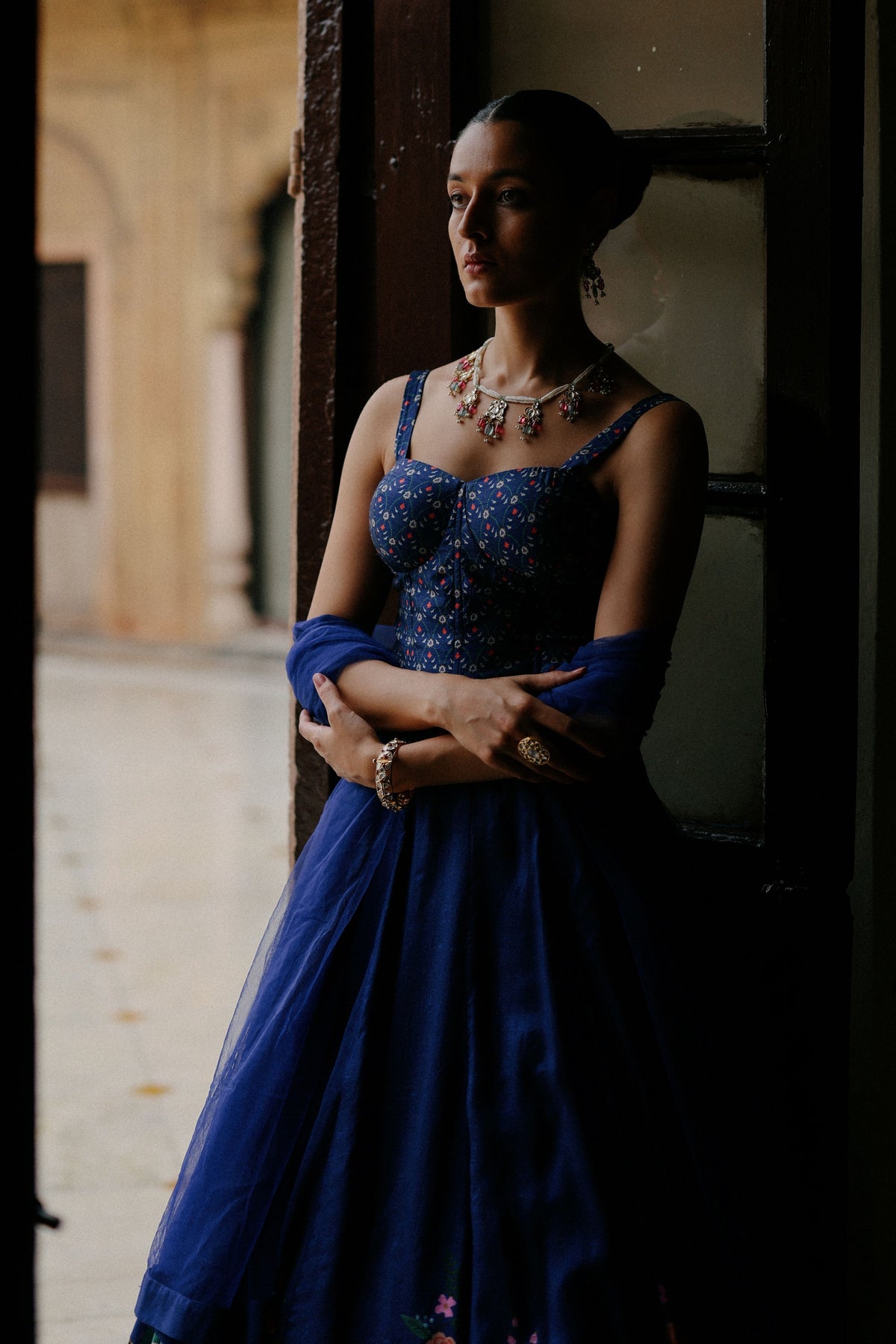 Blue Printed Lehenga Set