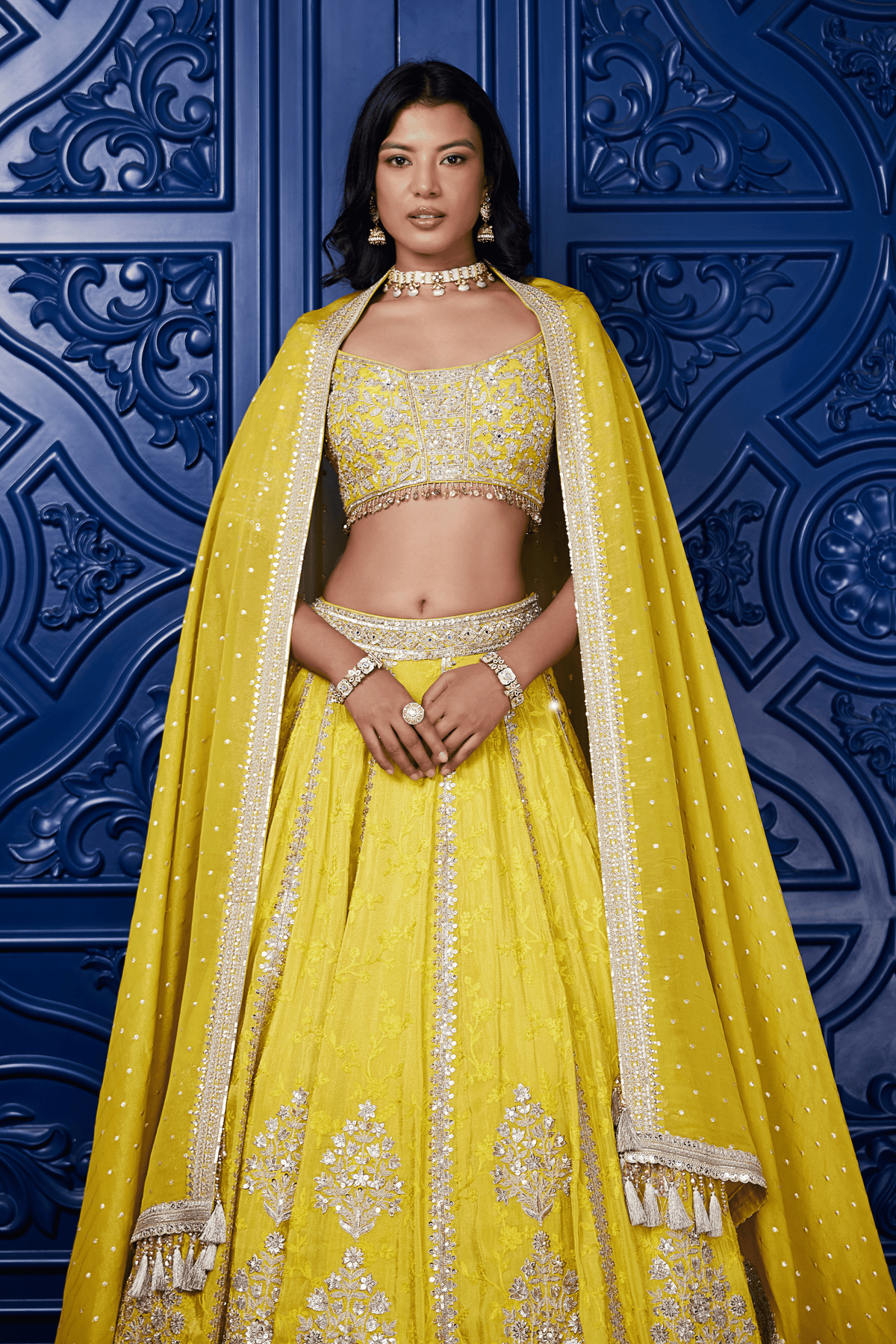 Yellow Silk Embroidered Lehenga Set