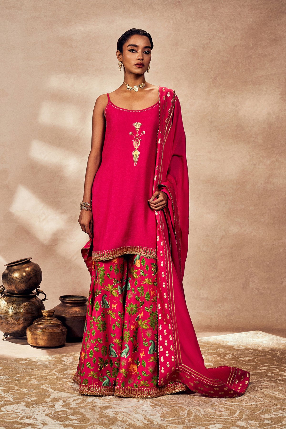 Pink Tropical Rhapsody Sharara Set