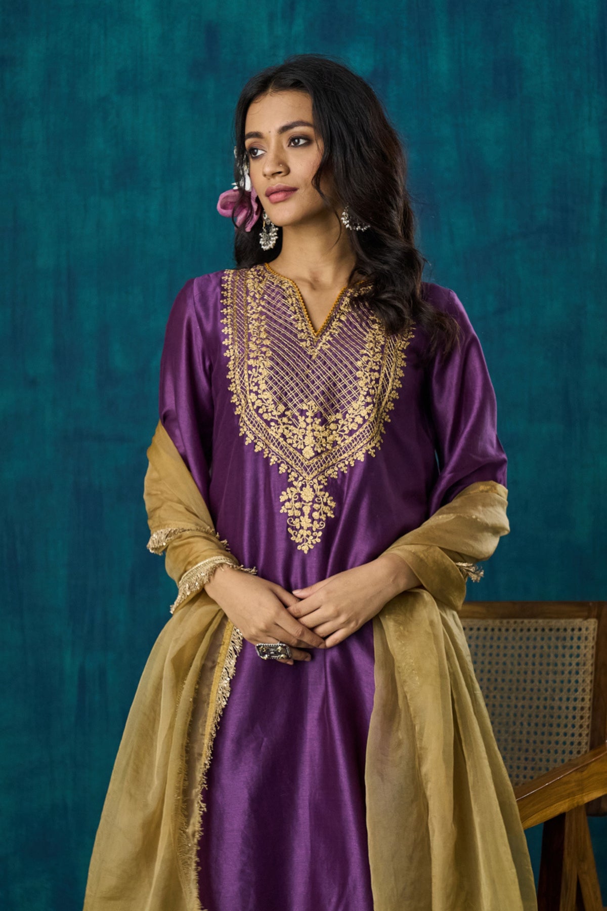 Purple Embroidered Kurta Sets