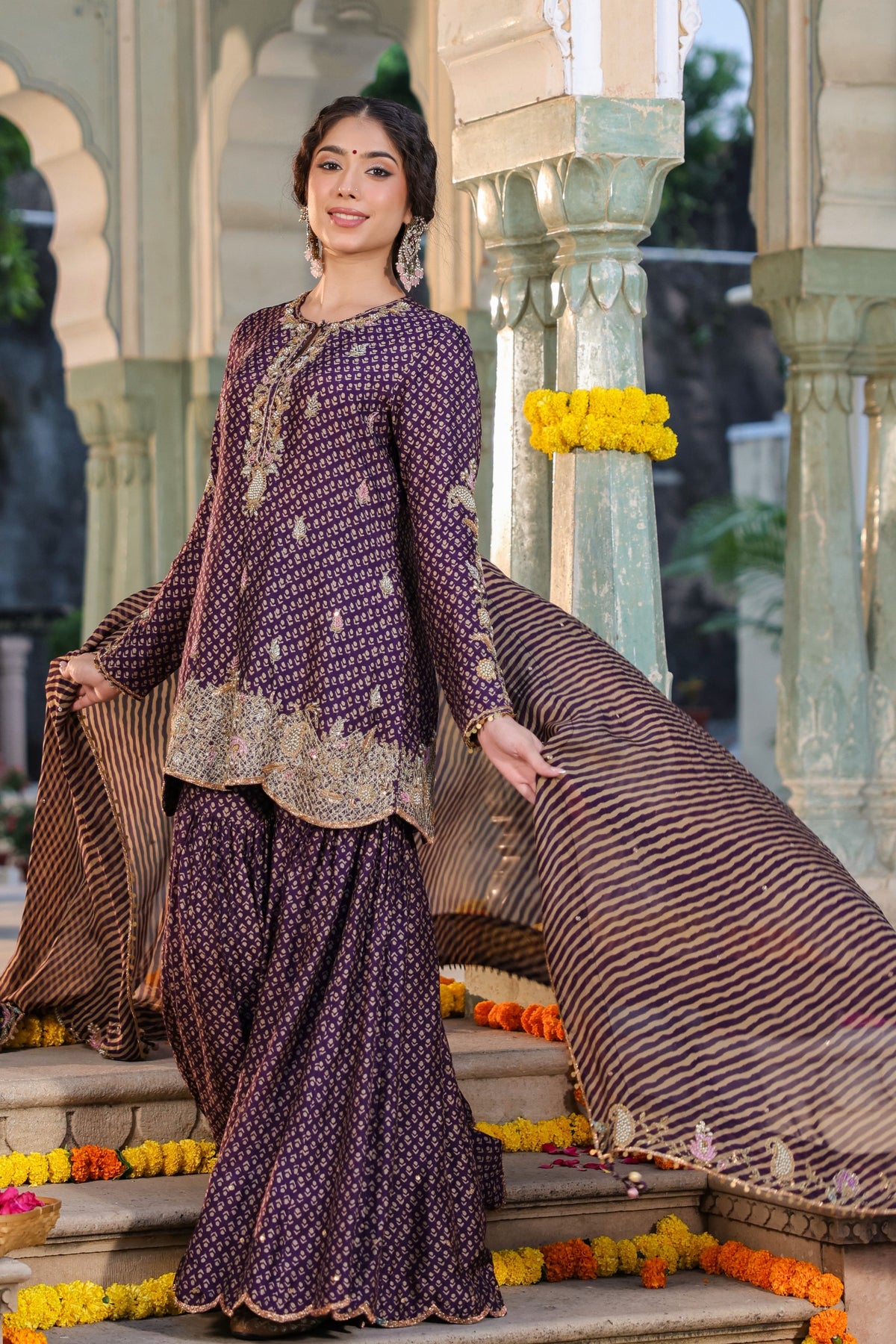 Riwayat Printed Purple Sharara Set