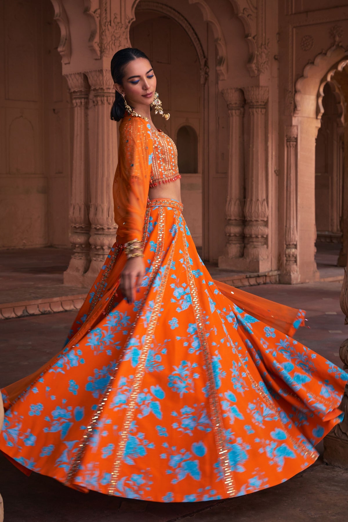 Tangerine Stripe Lehenga Set