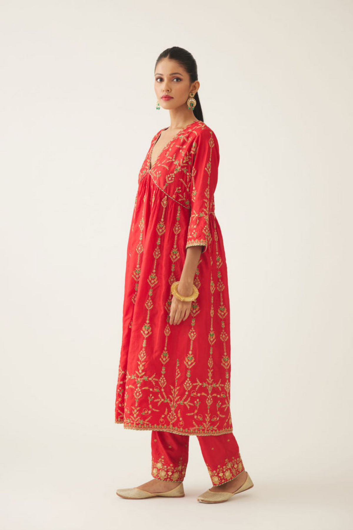 Red Silk Embroiderd Kurta Set