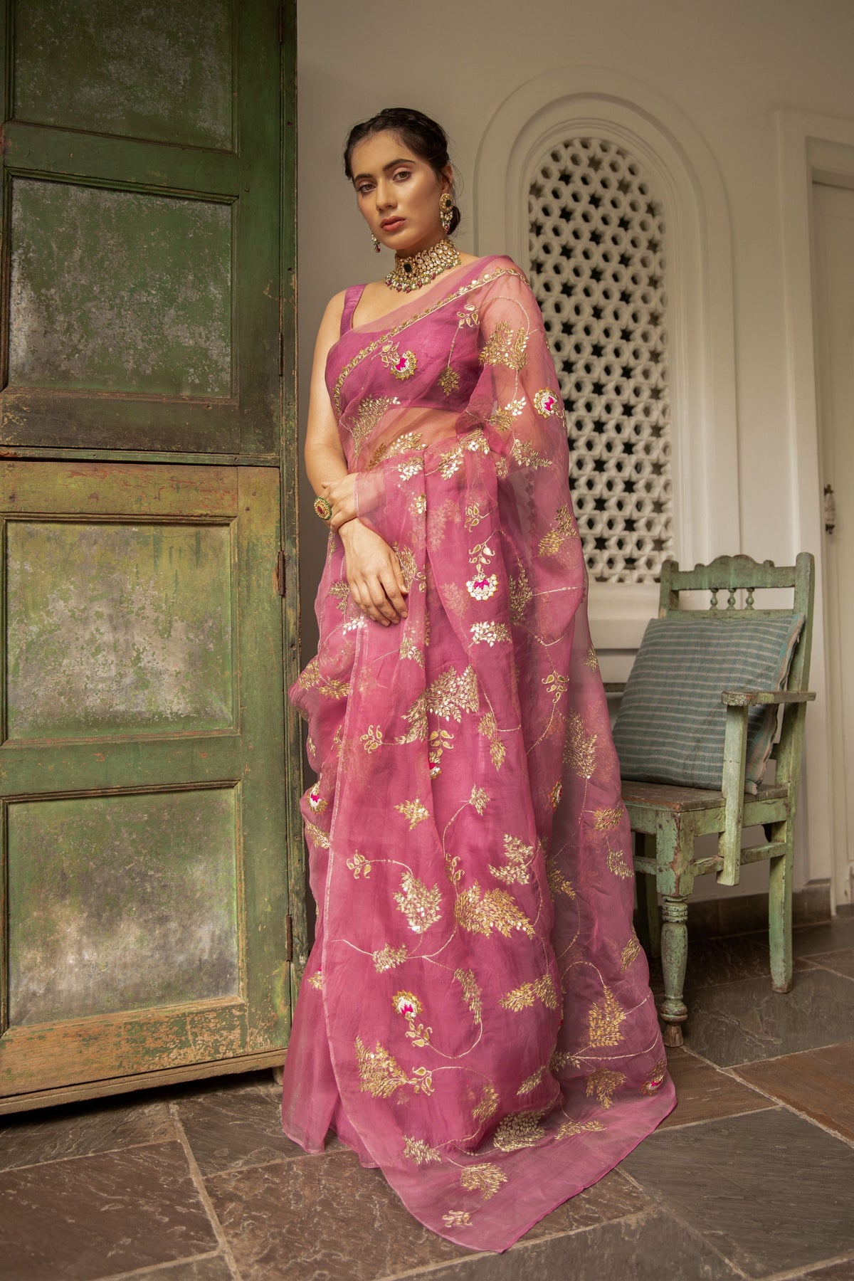 Lilac Jaal Saree Set