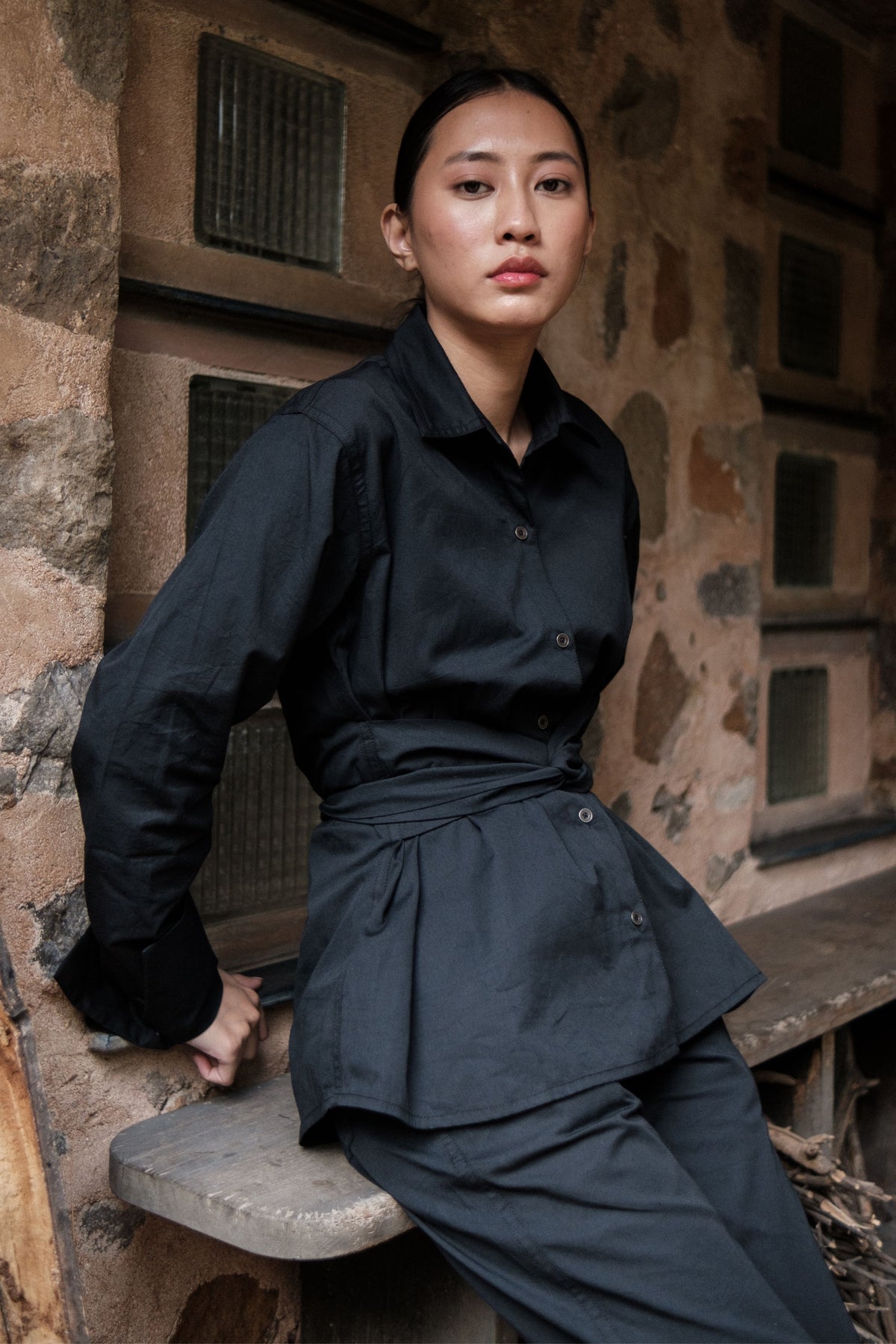 Black Nara Front Knot Shirt