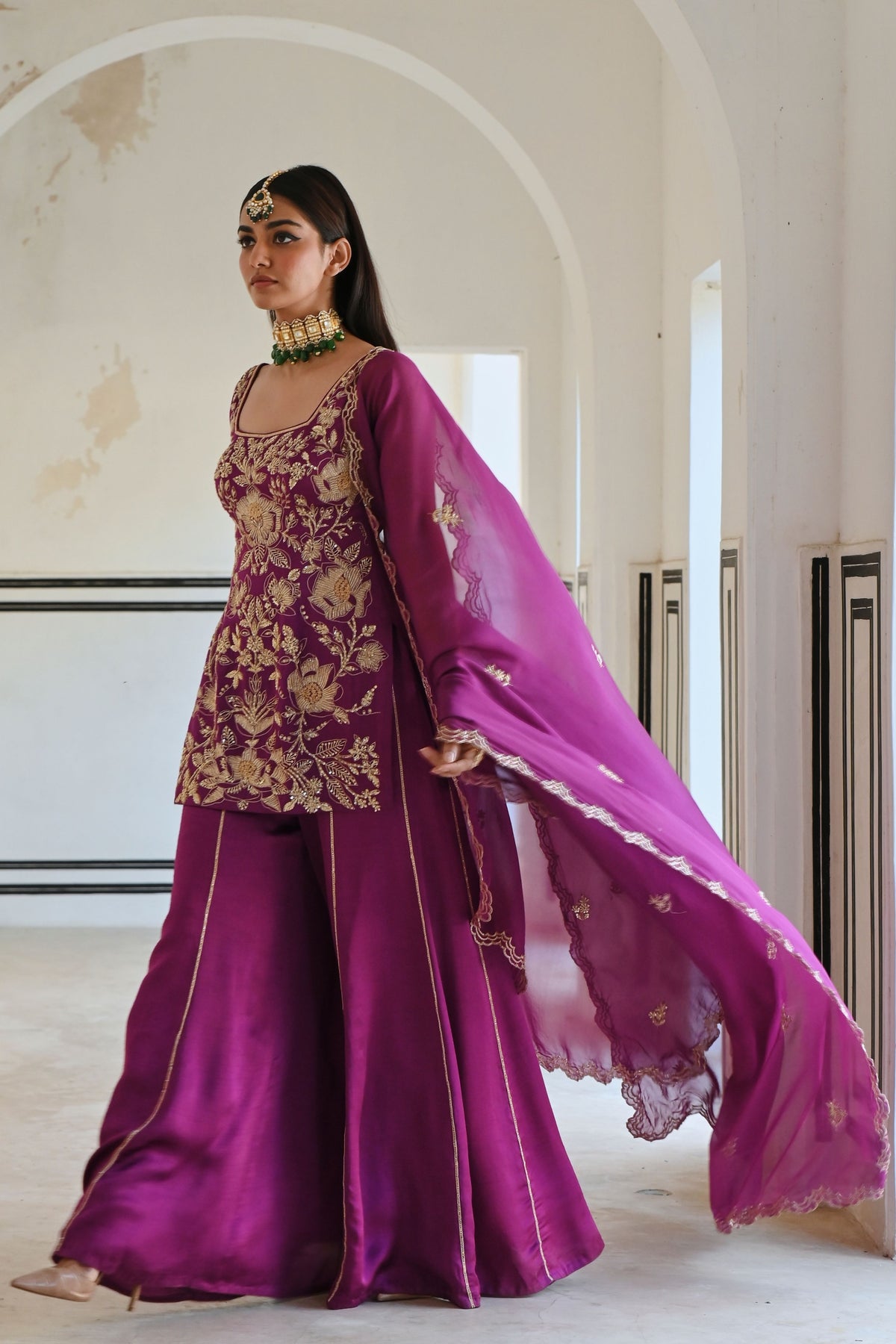 Purple Embroidered Kurta Set