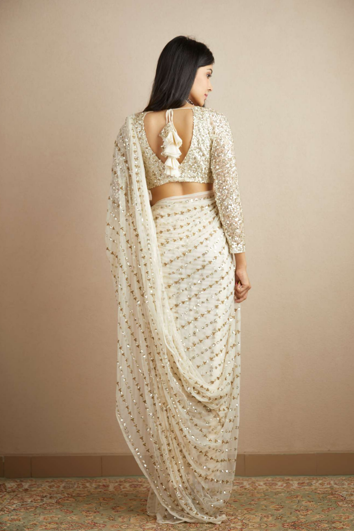 Off White Sequence and Beads Saree