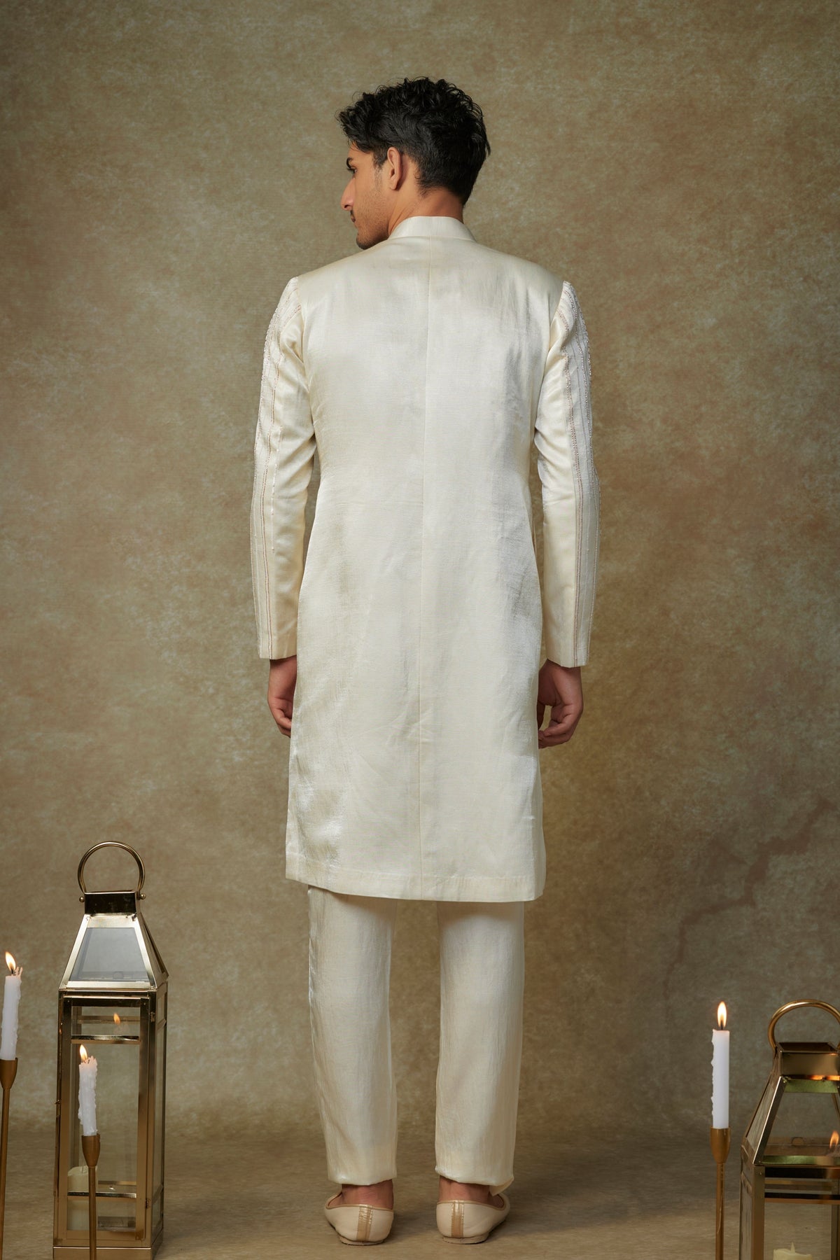 Butter Yellow Embroidered Sherwani Set