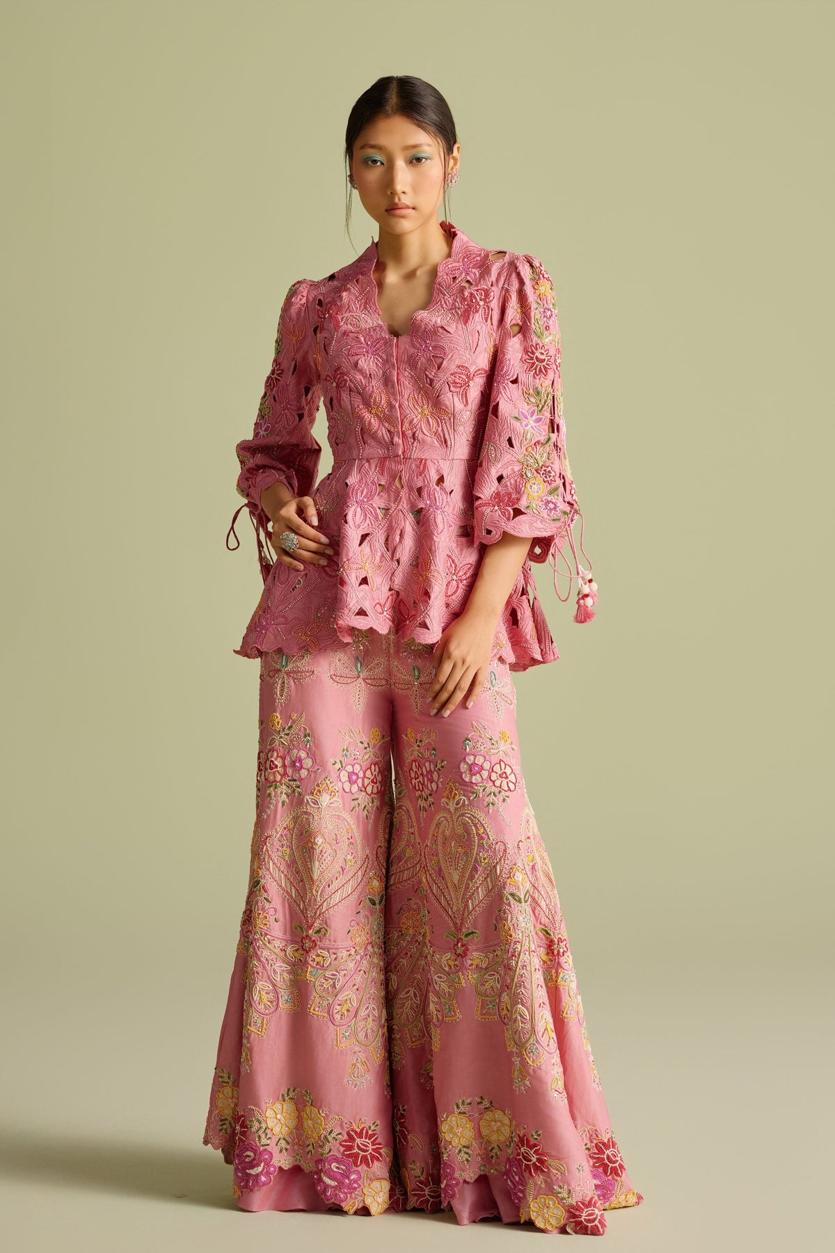 Pink Cordwork Sharara Pants