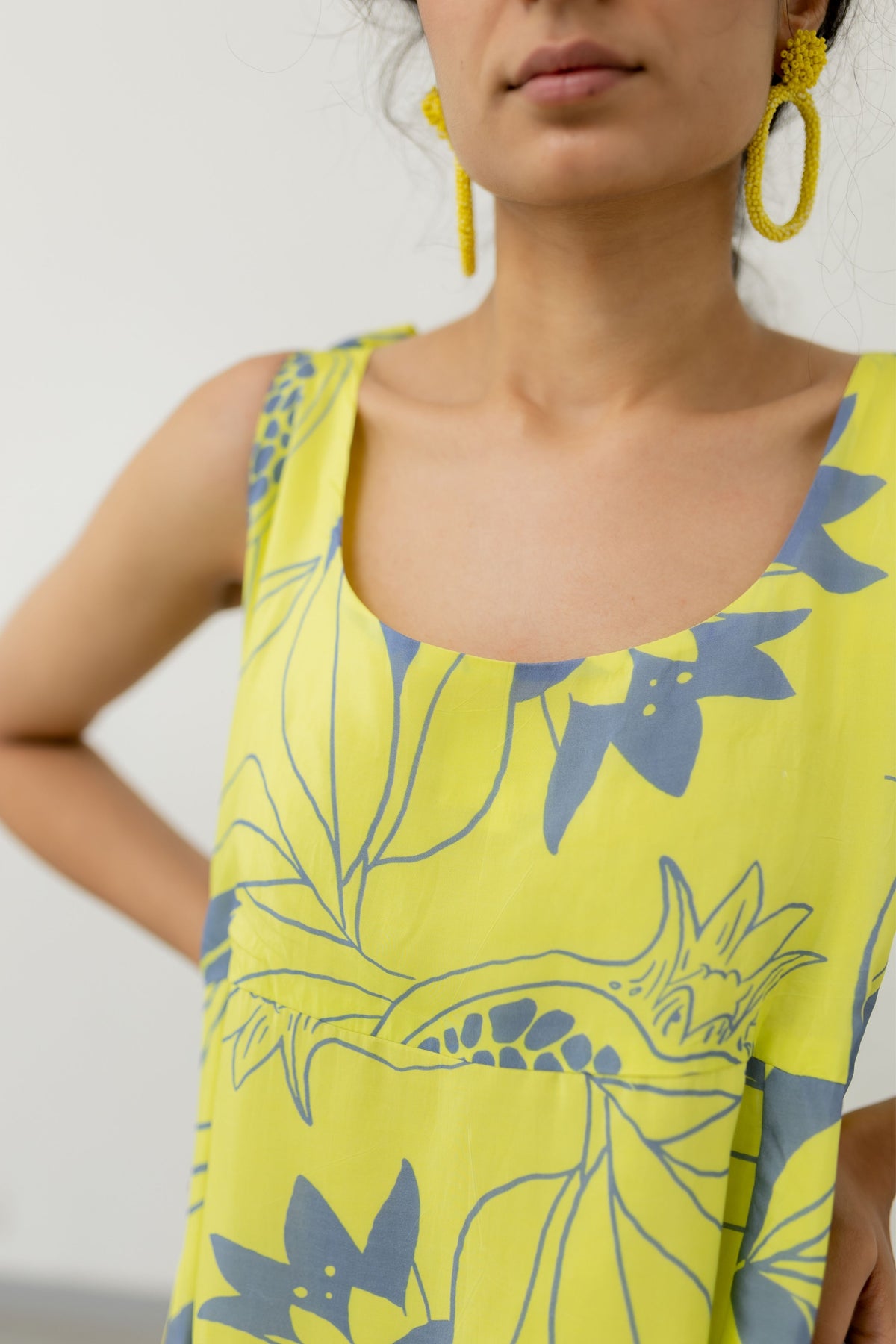 Yellow Grey Pomegranate Print Dress