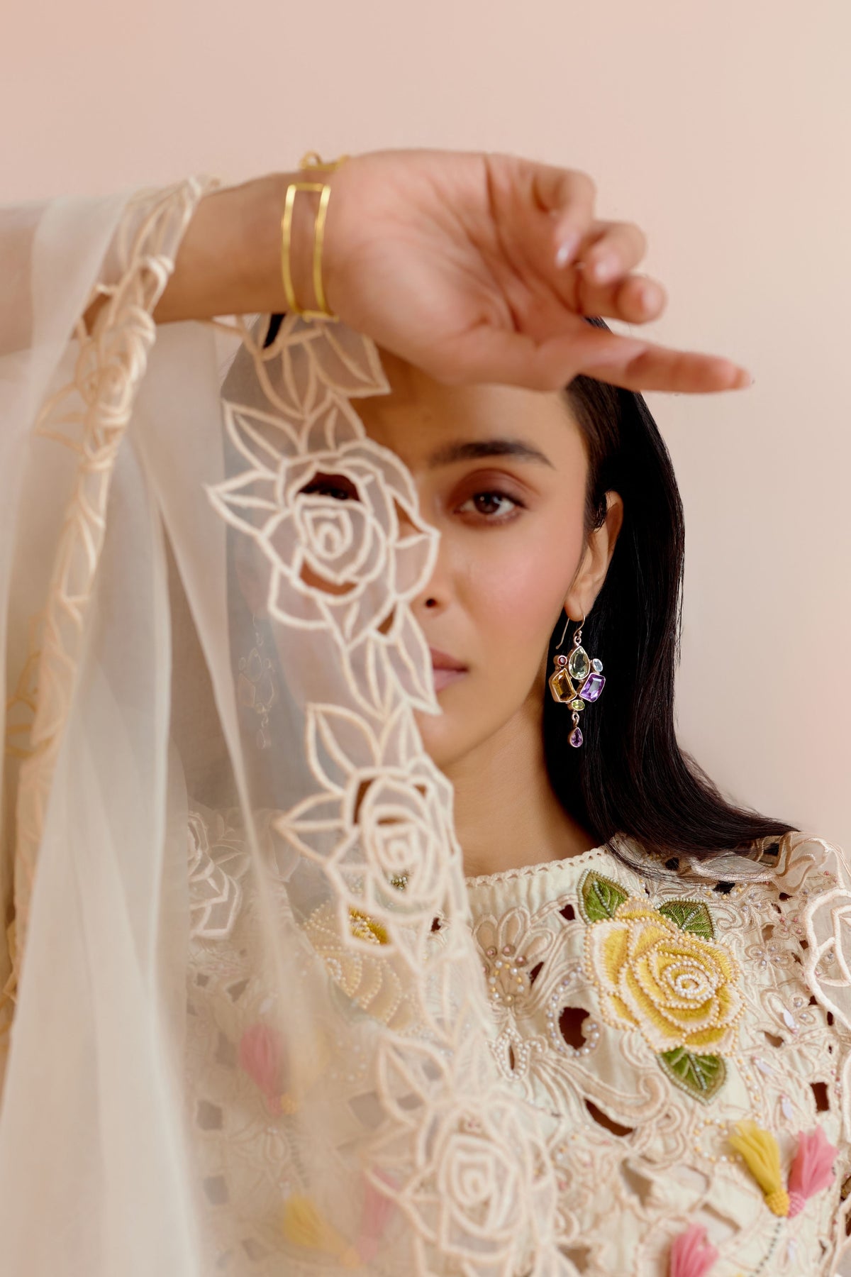 Ivory Rose Cutwork Dupatta