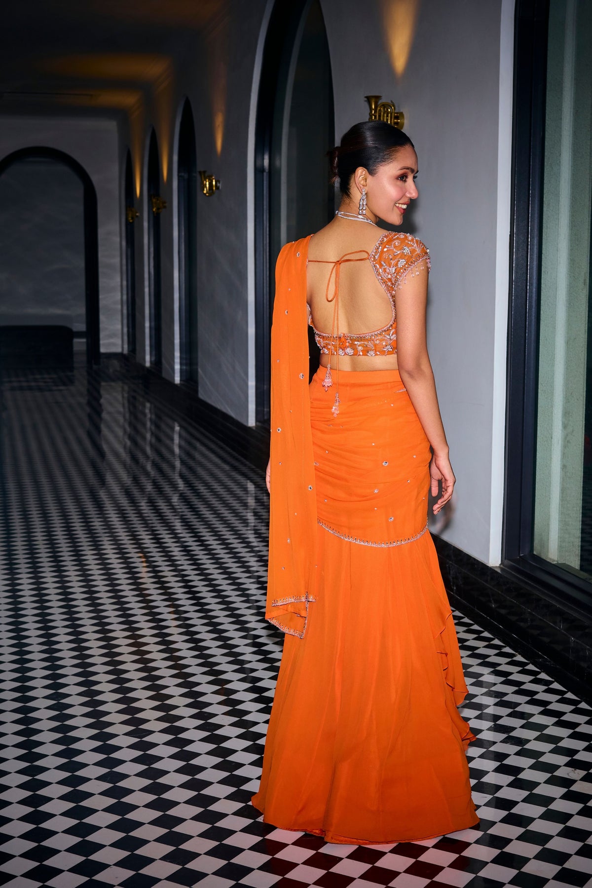 Orange Pre Draped Saree