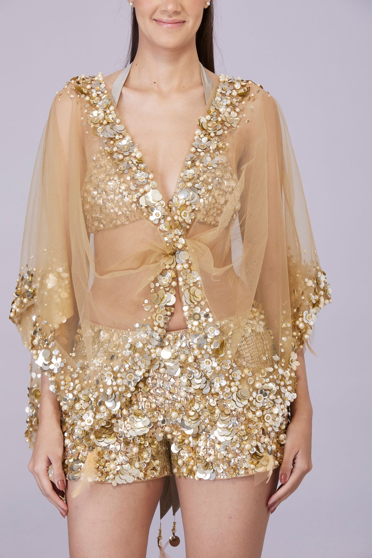 Gold Sequins-mirror Border Kaftan