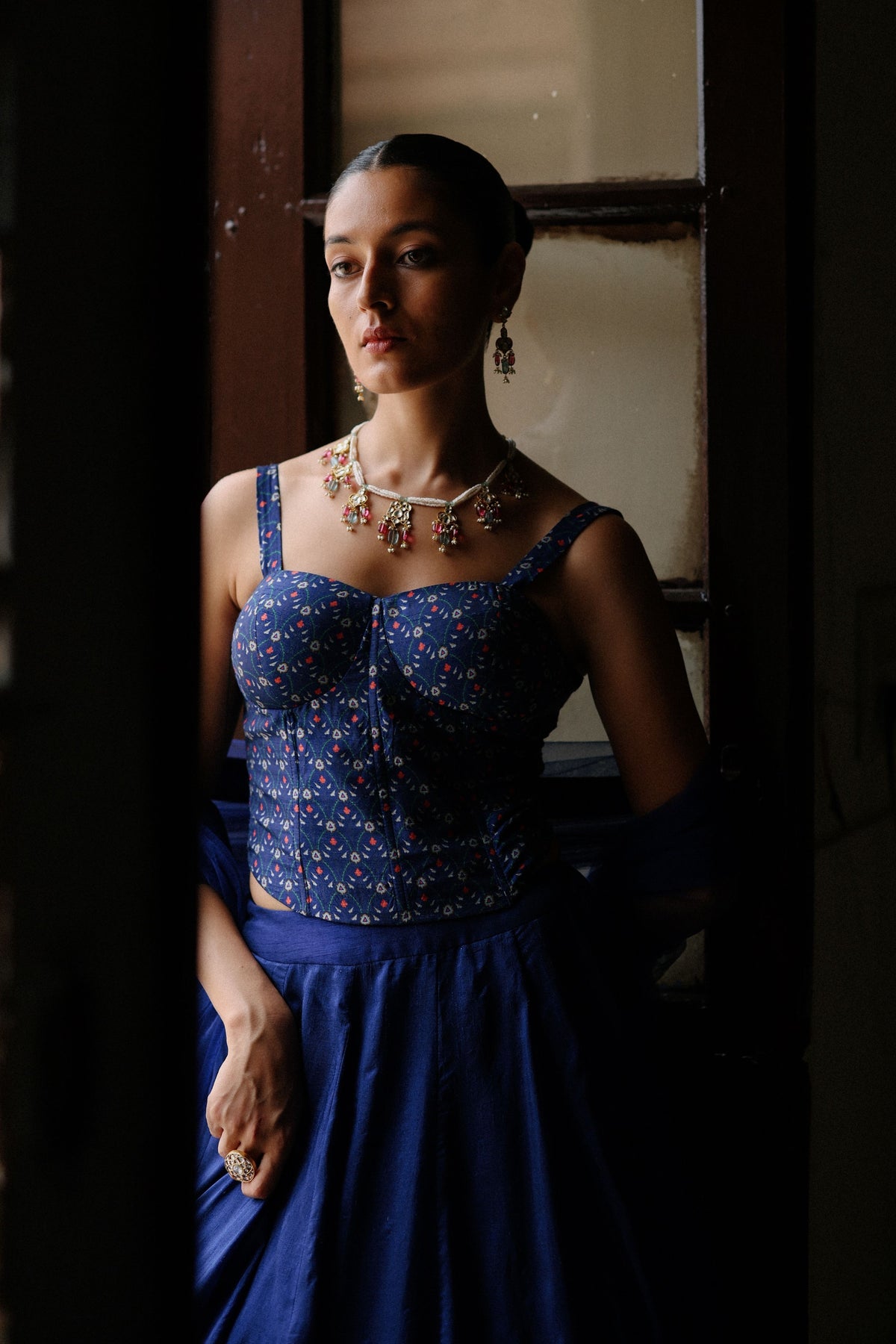 Blue Printed Lehenga Set